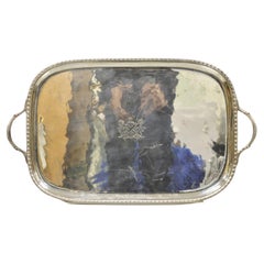 Antique English Regency Silver Plated Twin Handle Tray Lion and Shield Crest