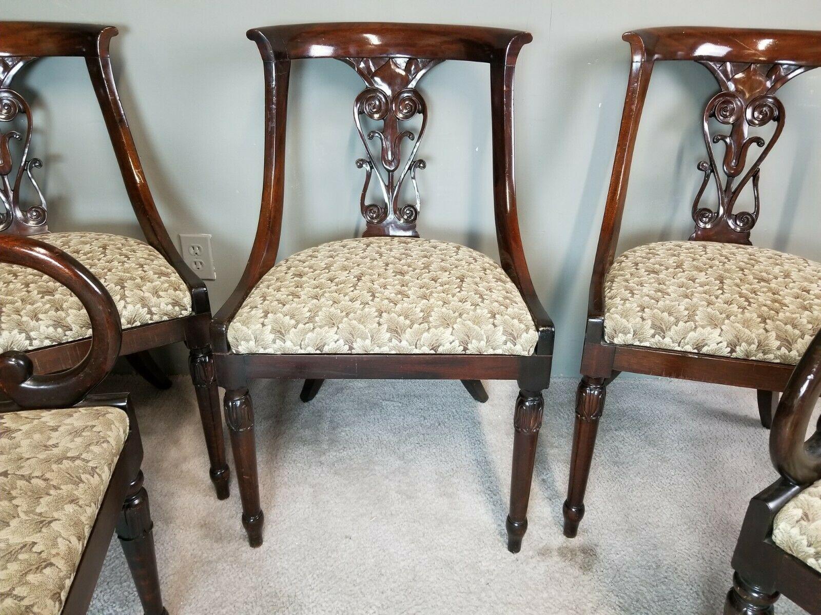 Antique English Regency Solid Mahogany Scroll Arm Dining Chairs, Set of 5 In Good Condition For Sale In Lake Worth, FL