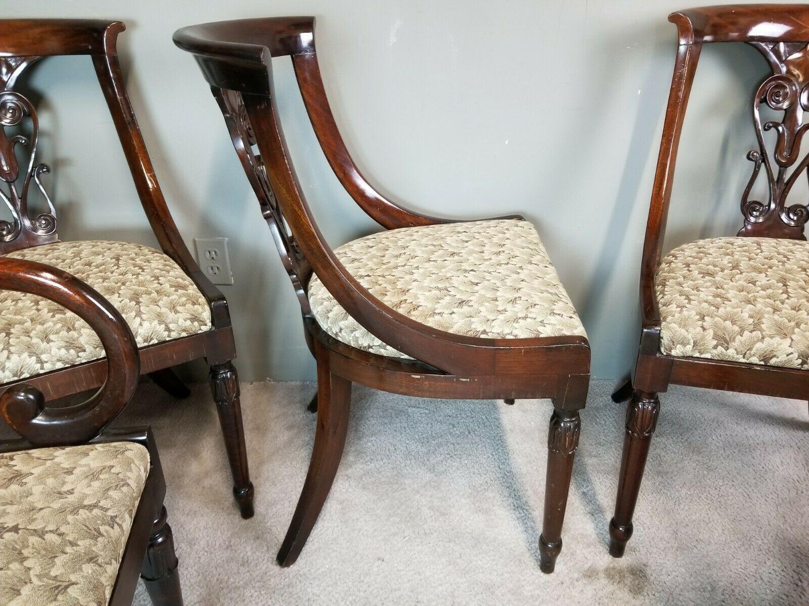 19th Century Antique English Regency Solid Mahogany Scroll Arm Dining Chairs, Set of 5 For Sale