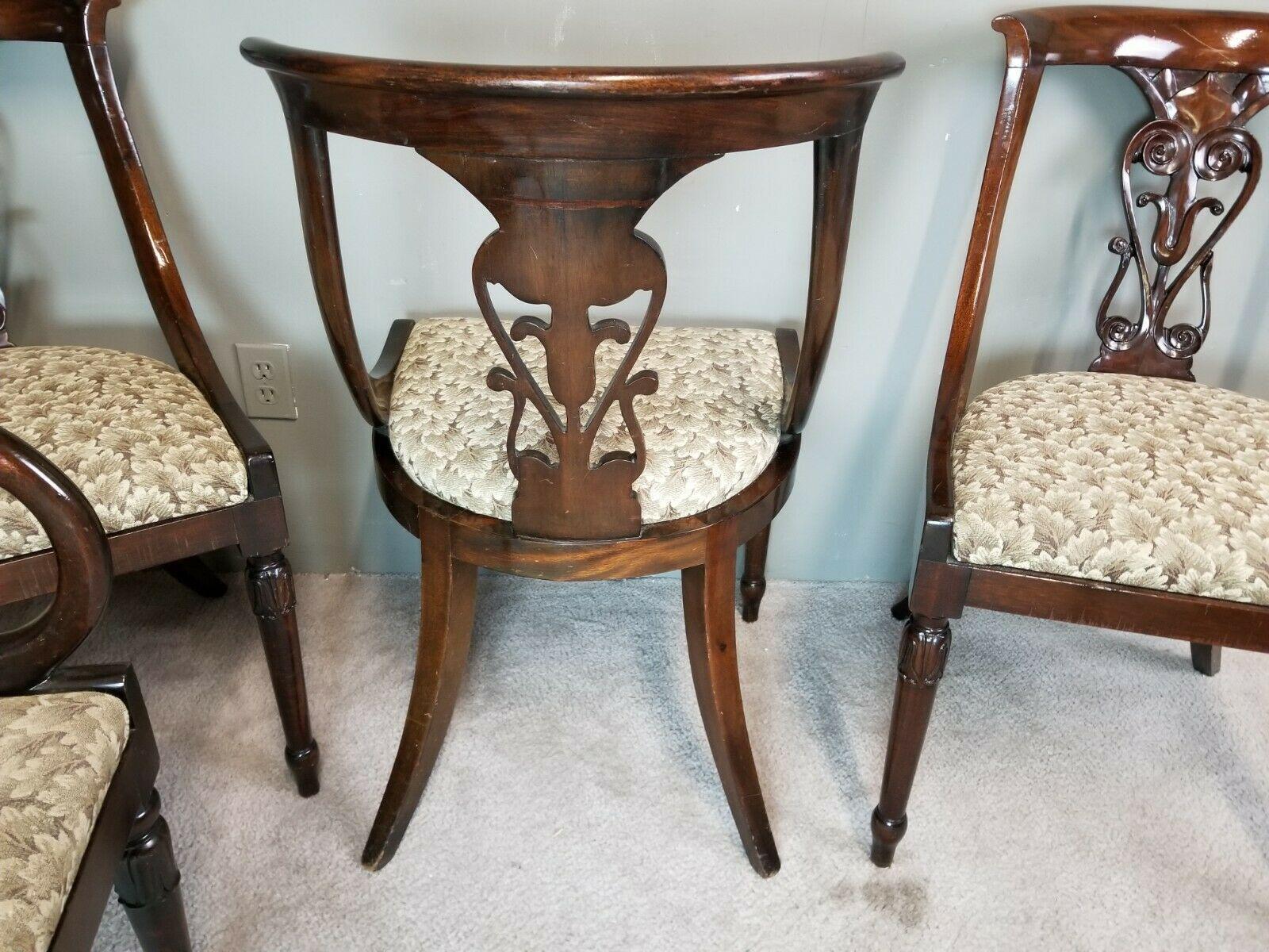 Antique English Regency Solid Mahogany Scroll Arm Dining Chairs, Set of 5 For Sale 1