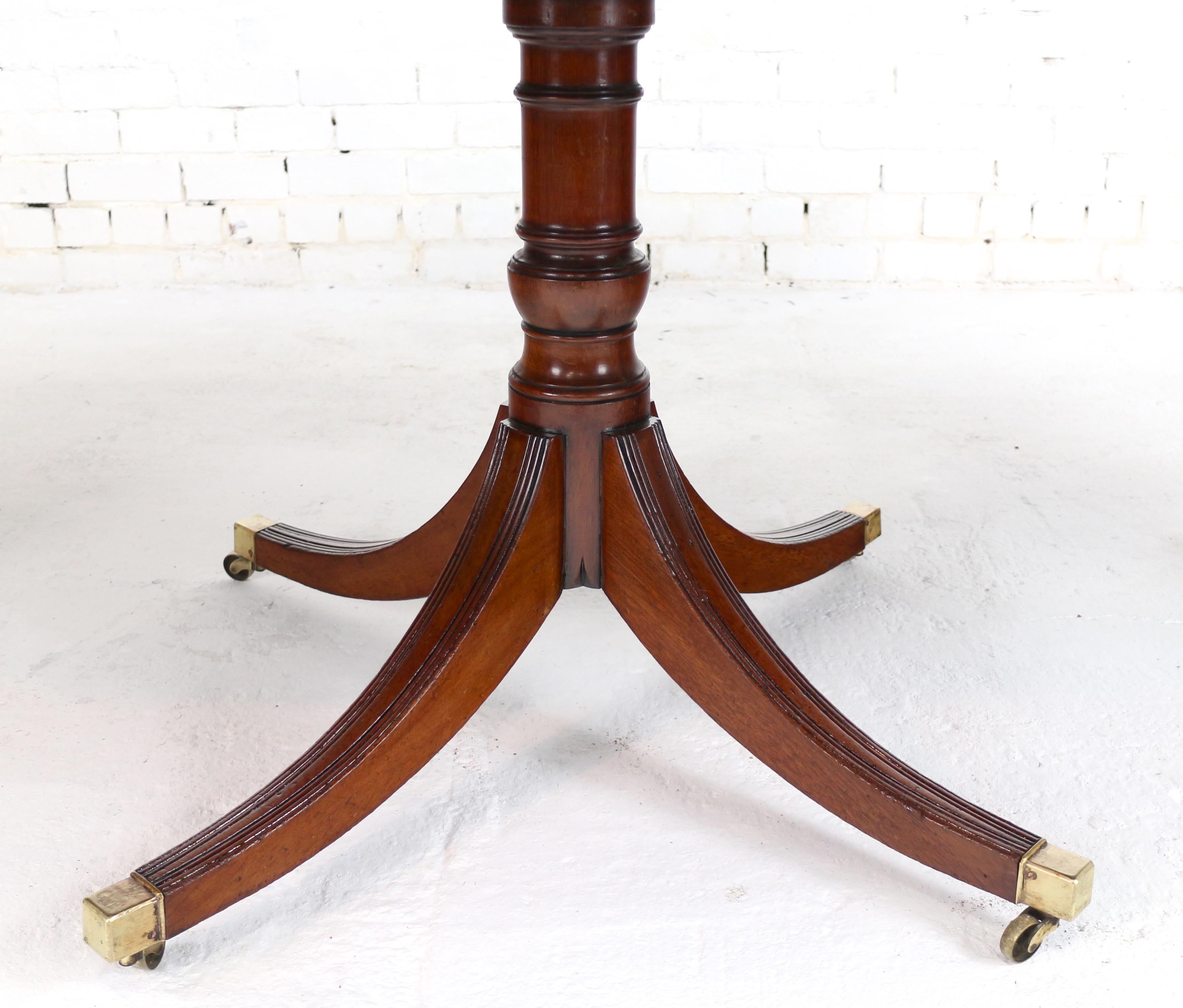 Antique English Regency Solid Mahogany Three Pillar Dining Table and 2 Leaves 9