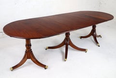 Antique English Regency Solid Mahogany Three Pillar Dining Table and 2 Leaves