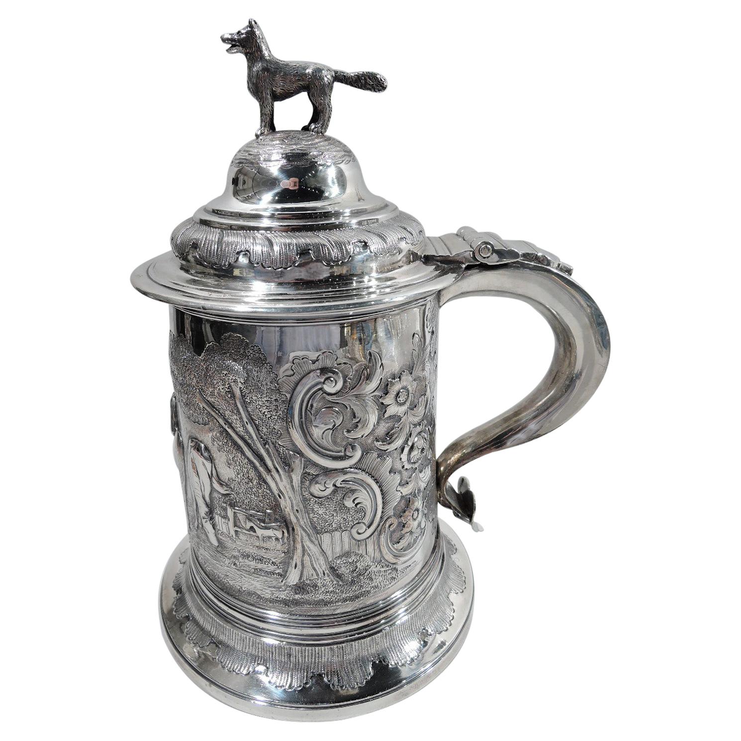 Antique English Regency Sterling Silver Fox and Horse Tankard