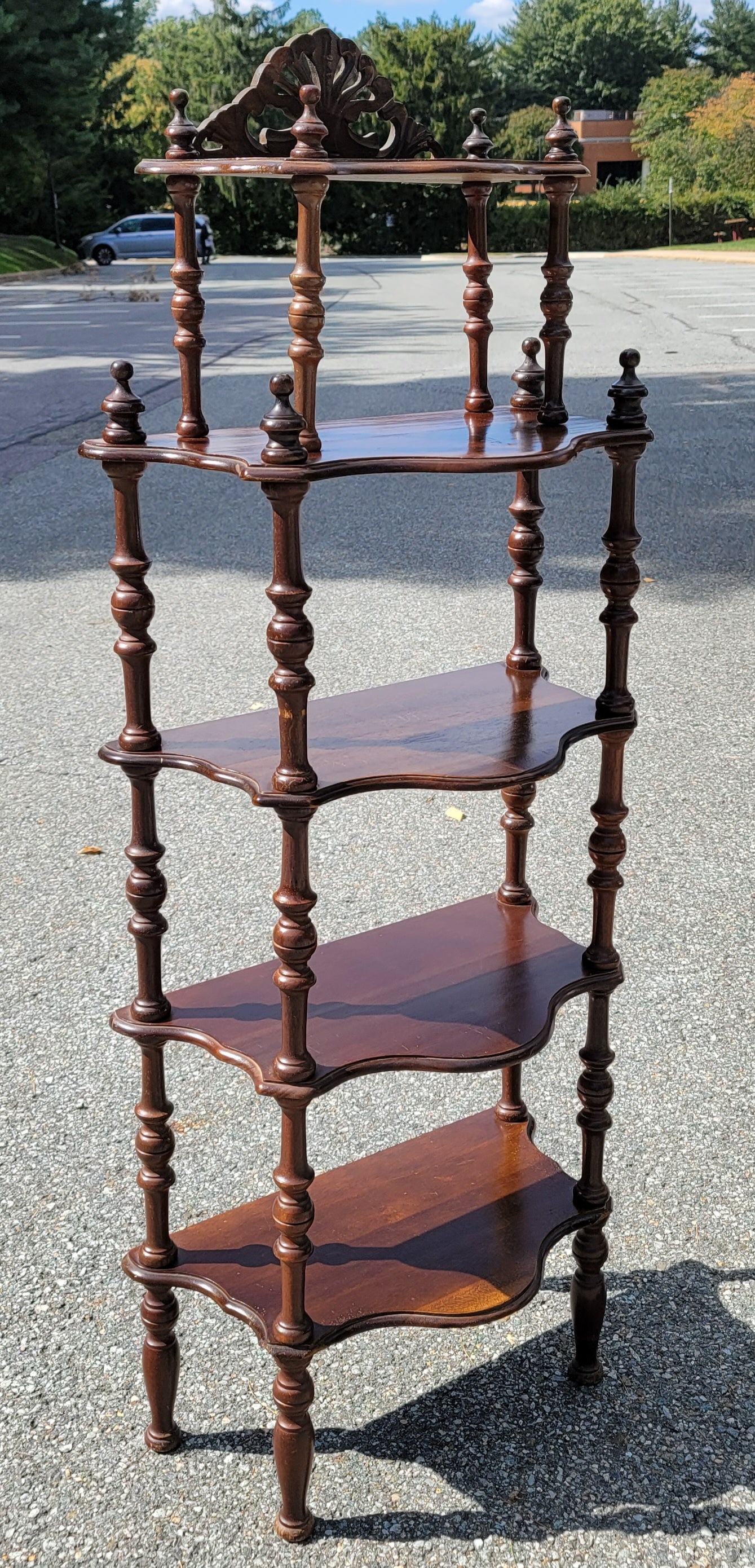 American Antique English Regency Style Carved Mahogany Narrow Etagere, Circa 1920s