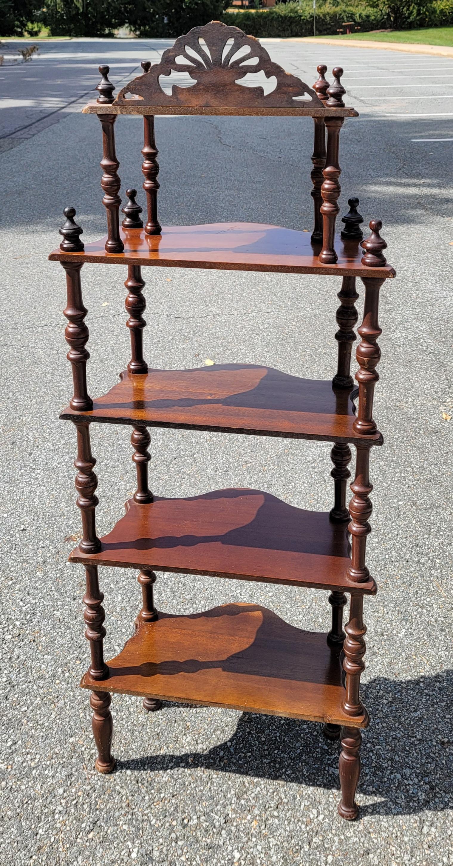 Antique English Regency Style Carved Mahogany Narrow Etagere, Circa 1920s In Good Condition In Germantown, MD