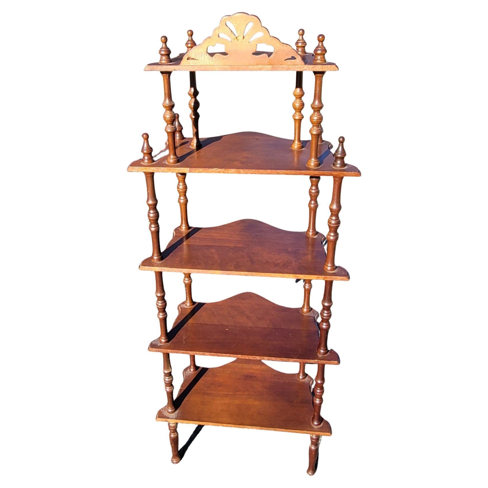 Hand-Carved Antique English Regency Style Carved Mahogany Narrow Etagere, Circa 1920s For Sale