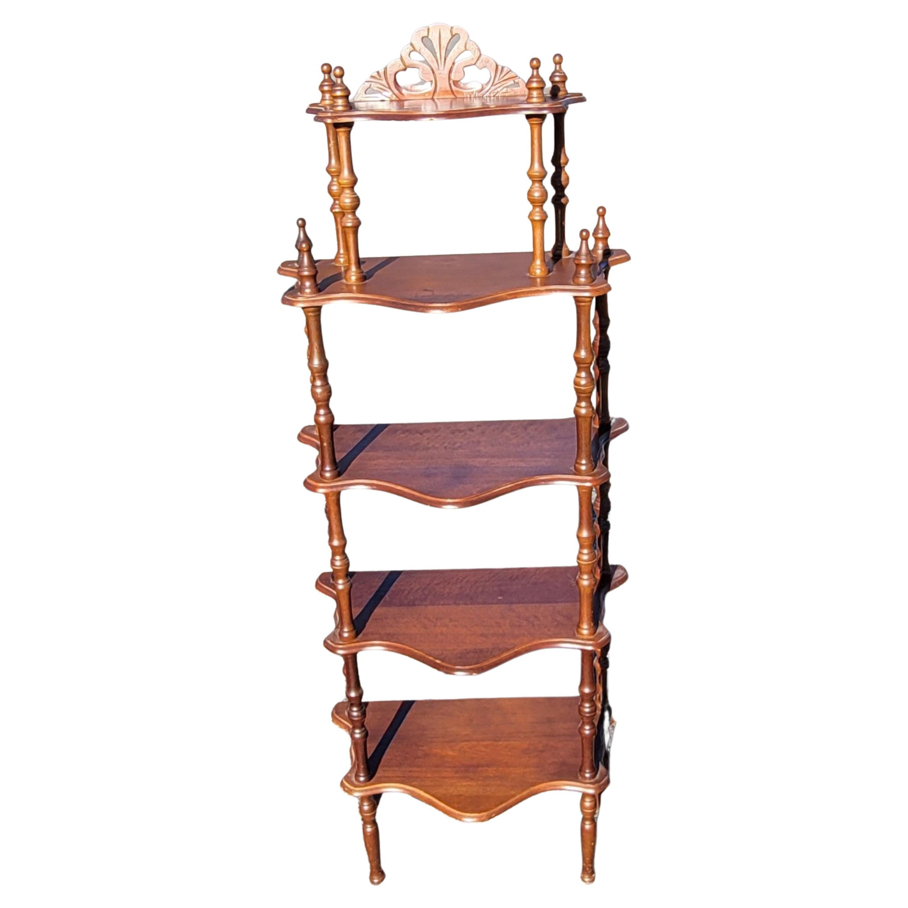 Antique English Regency Style Carved Mahogany Narrow Etagere, Circa 1920s For Sale