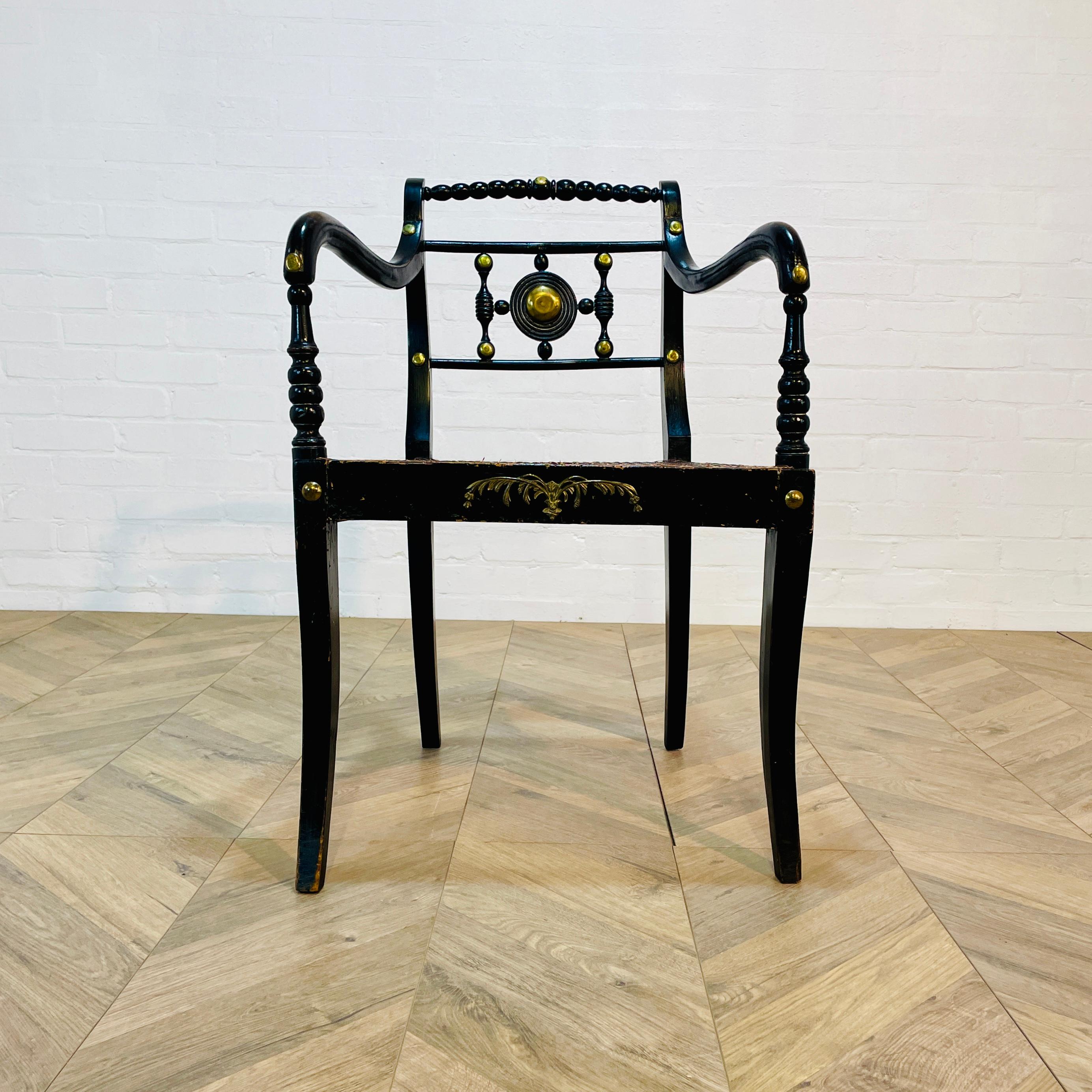 Antique English Regency Style Ebonised Bergere Side Chair For Sale 4