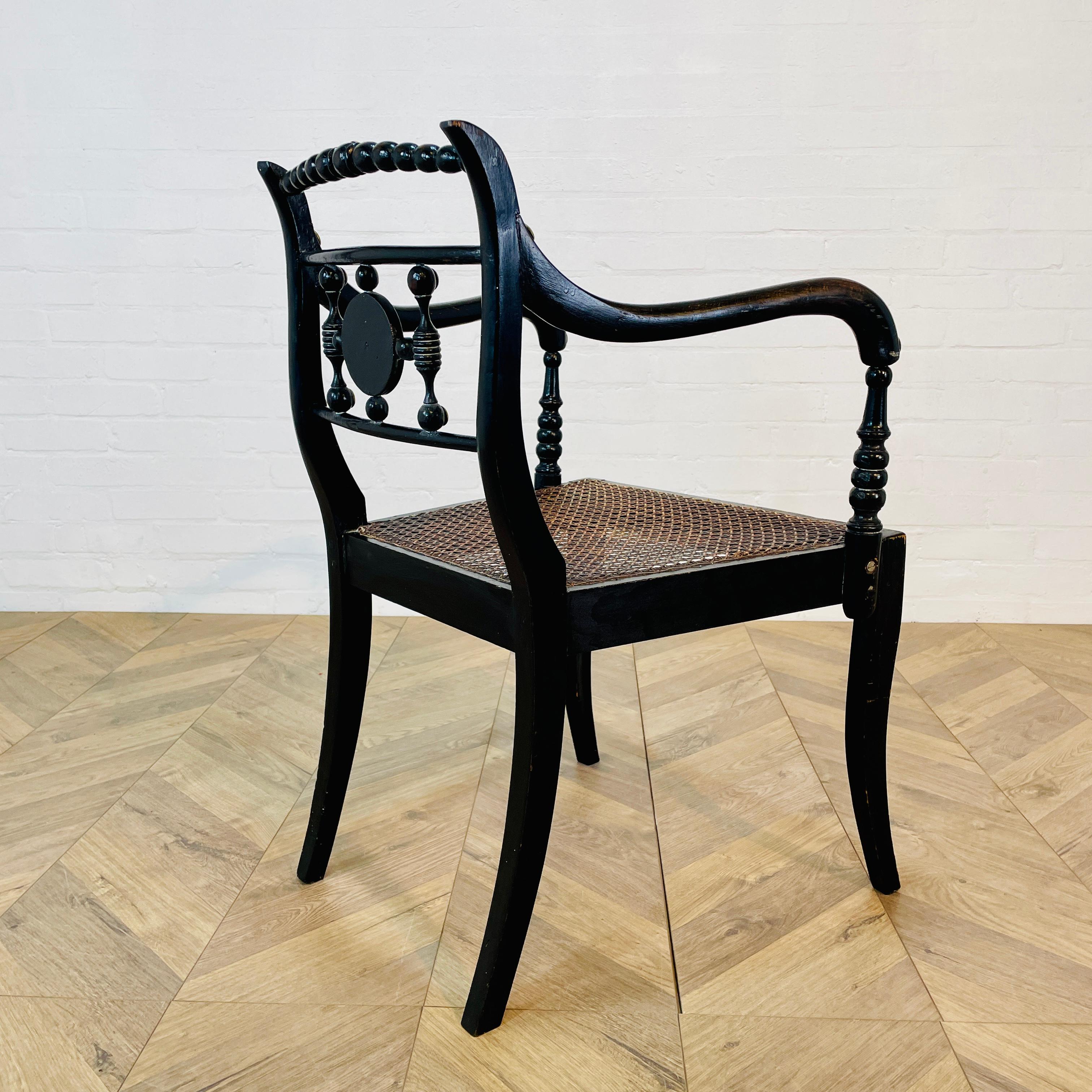 Antique English Regency Style Ebonised Bergere Side Chair For Sale 6