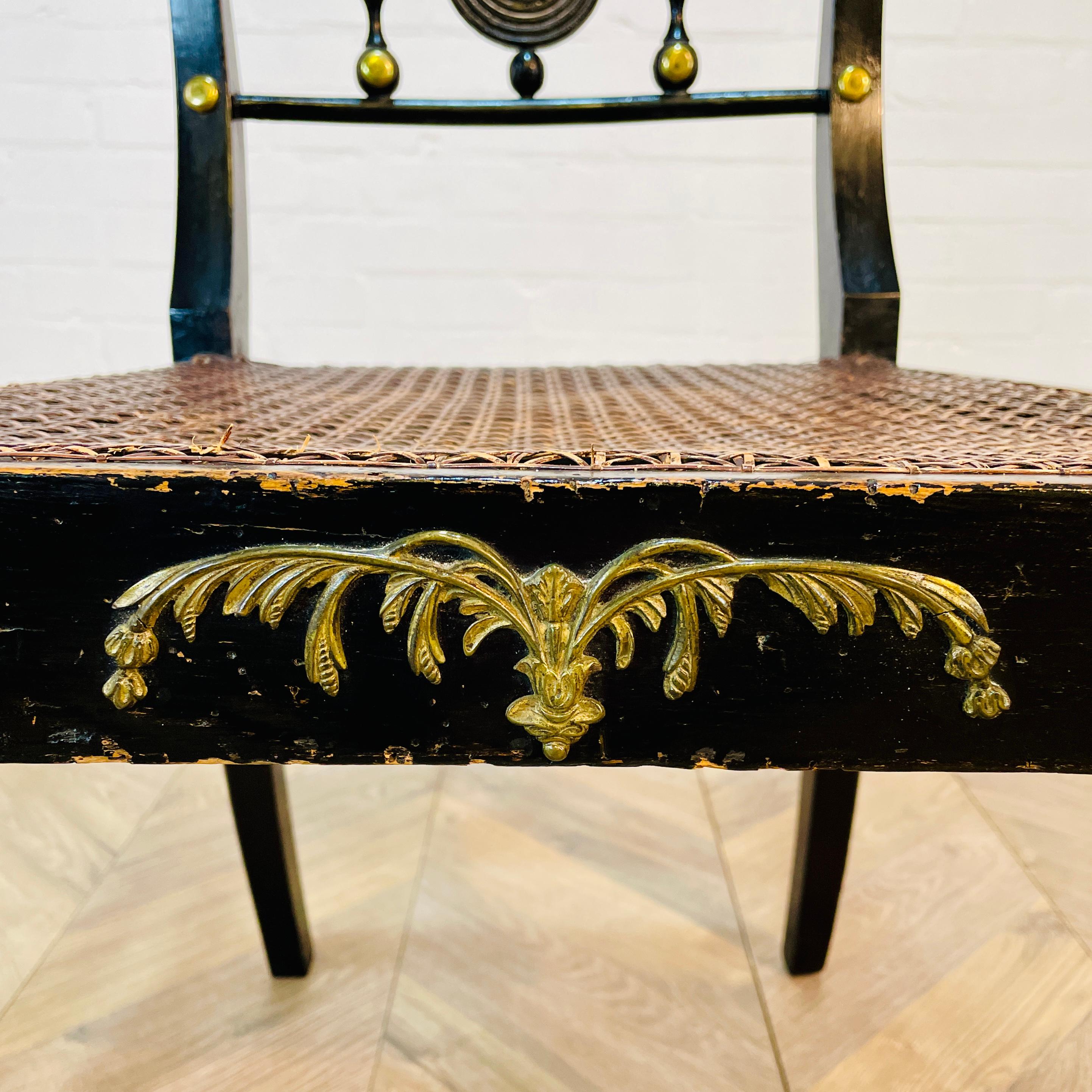 Antique English Regency Style Ebonised Bergere Side Chair For Sale 7