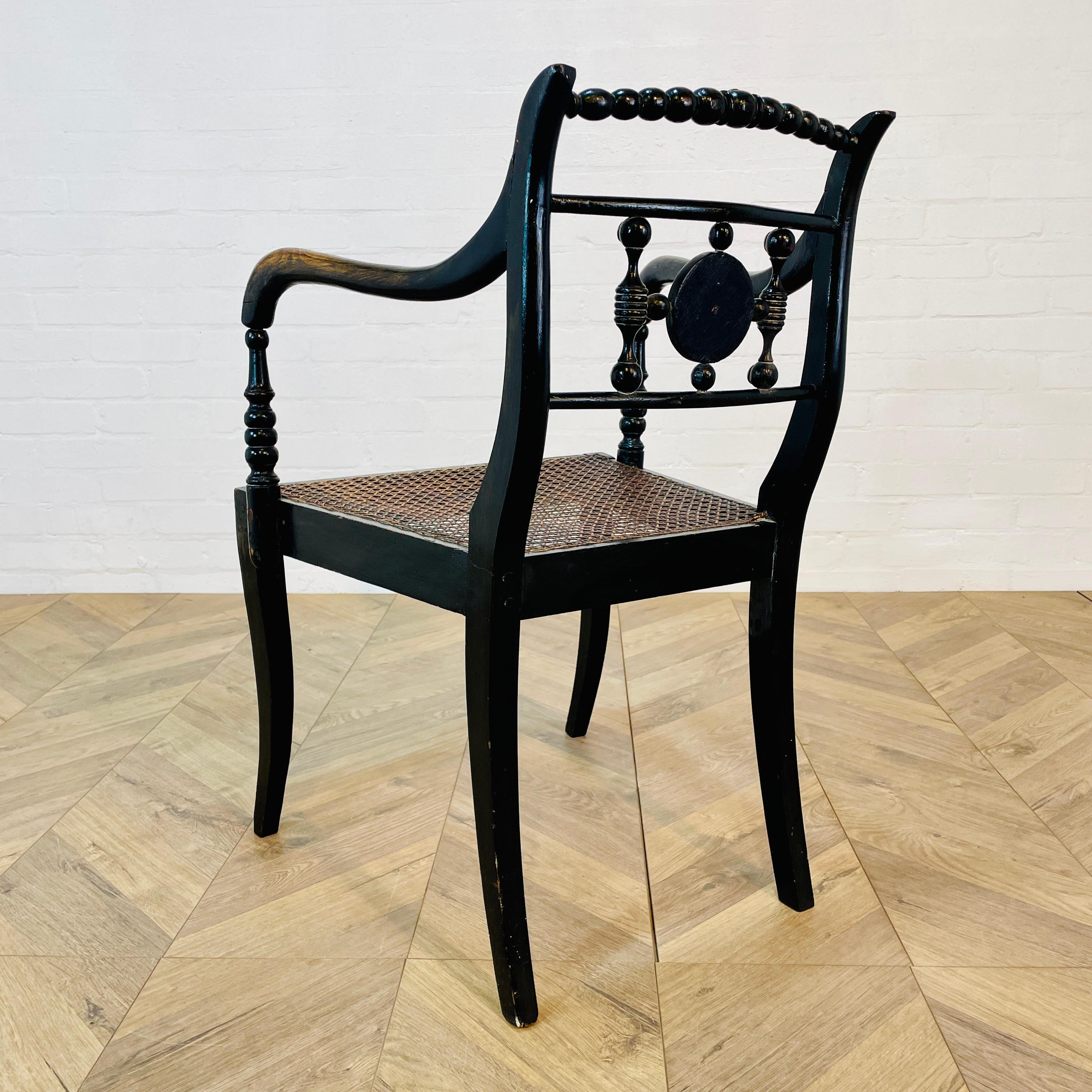 Antique English Regency Style Ebonised Bergere Side Chair For Sale 2