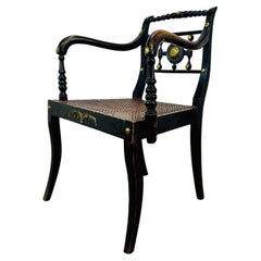 Antique English Regency Style Ebonised Bergere Side Chair