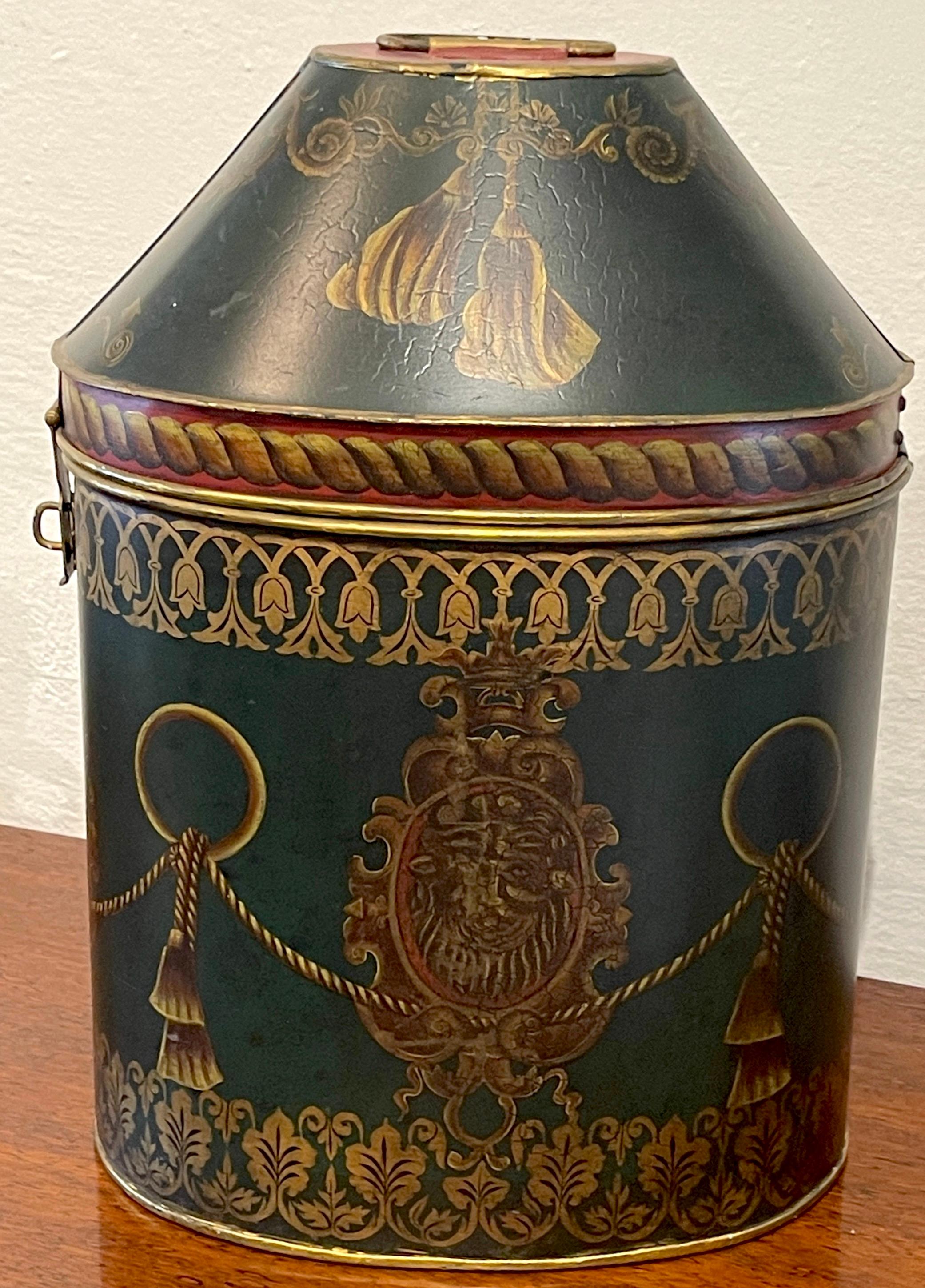 Antique English Regency Style Lion Motif  Oval Tole Box  For Sale 4
