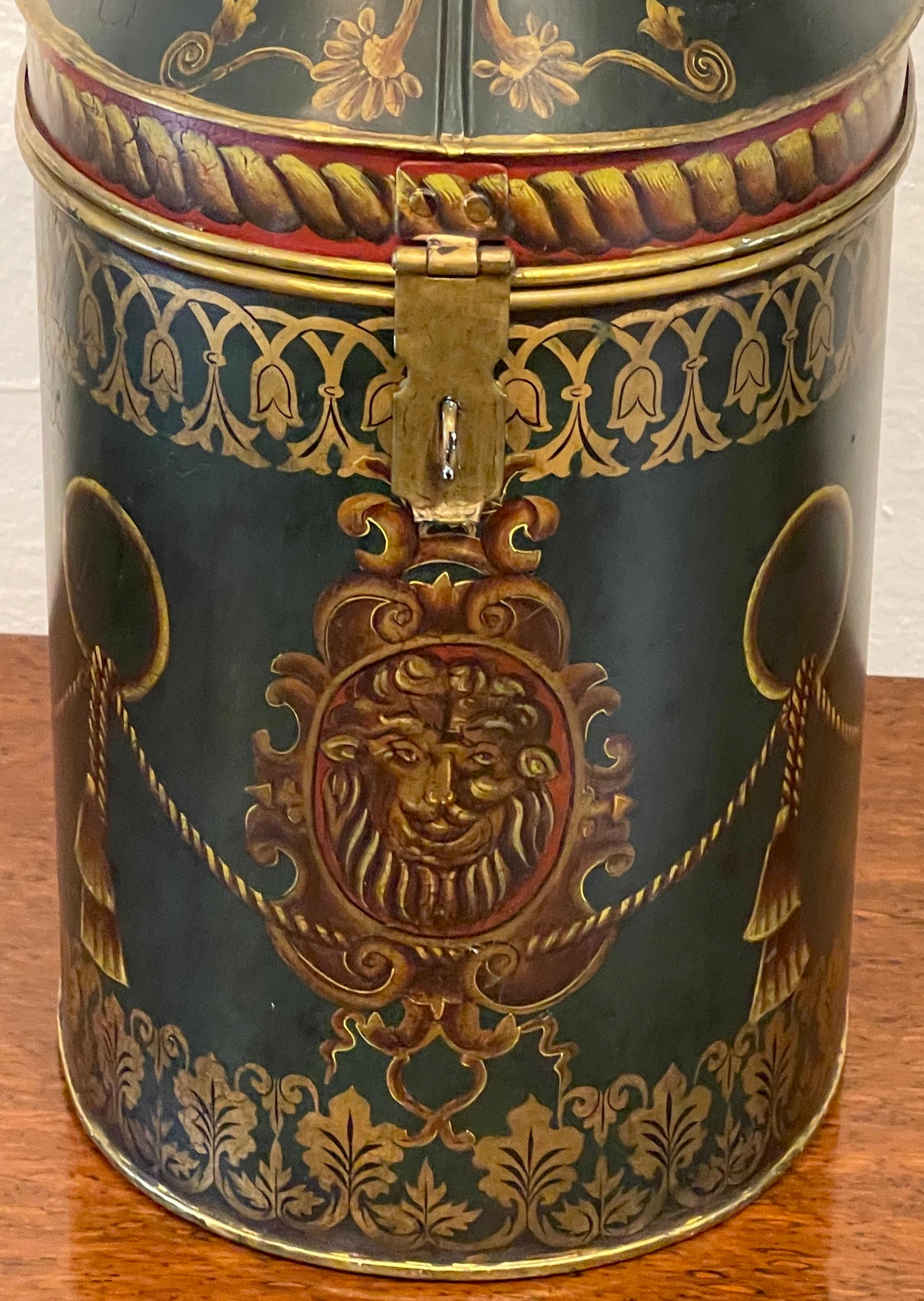 20th Century Antique English Regency Style Lion Motif  Oval Tole Box  For Sale