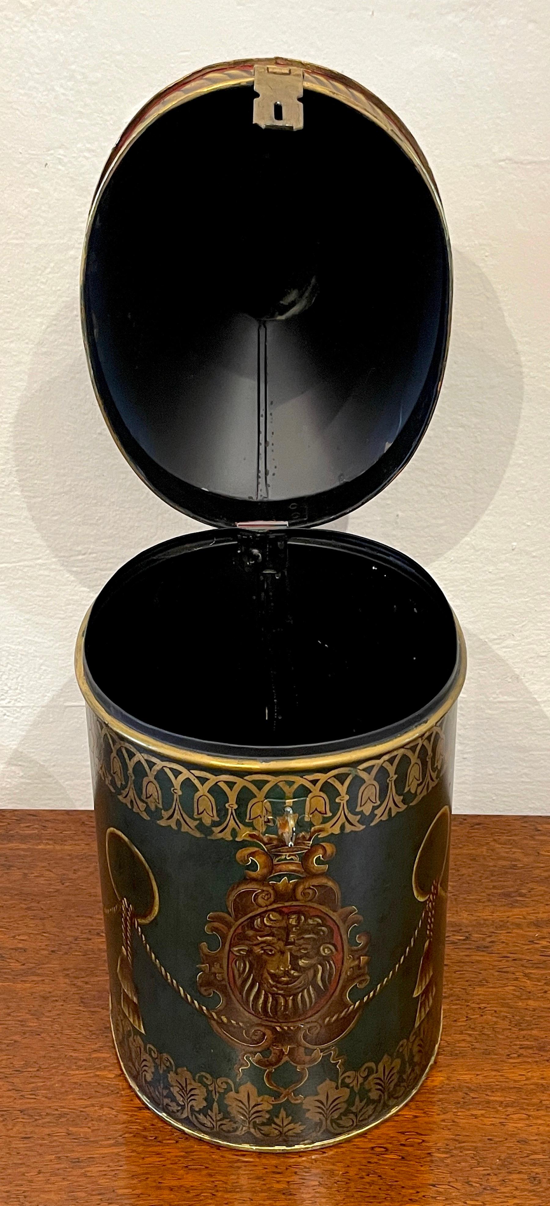 Metal Antique English Regency Style Lion Motif  Oval Tole Box  For Sale