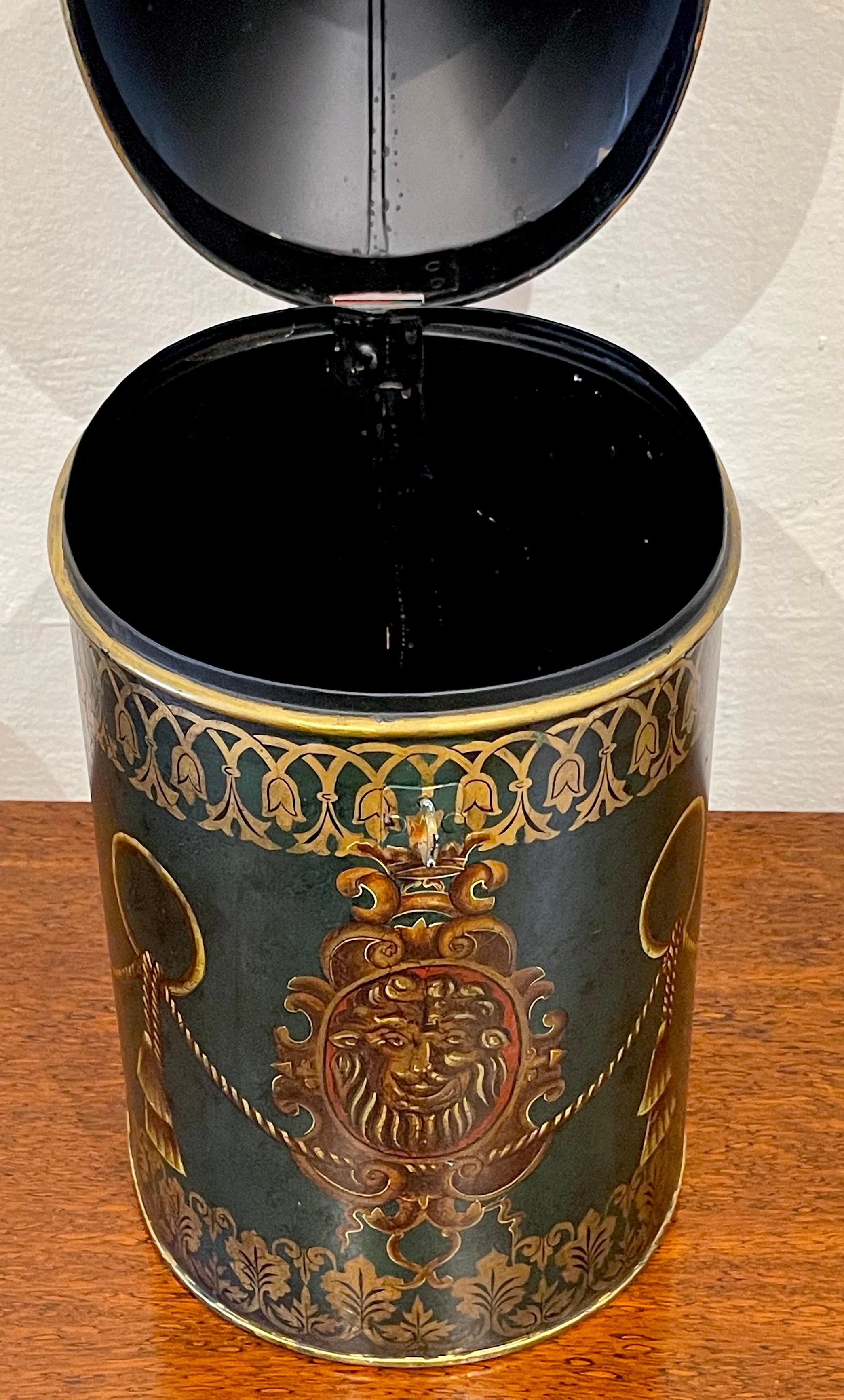 Antique English Regency Style Lion Motif  Oval Tole Box  For Sale 1