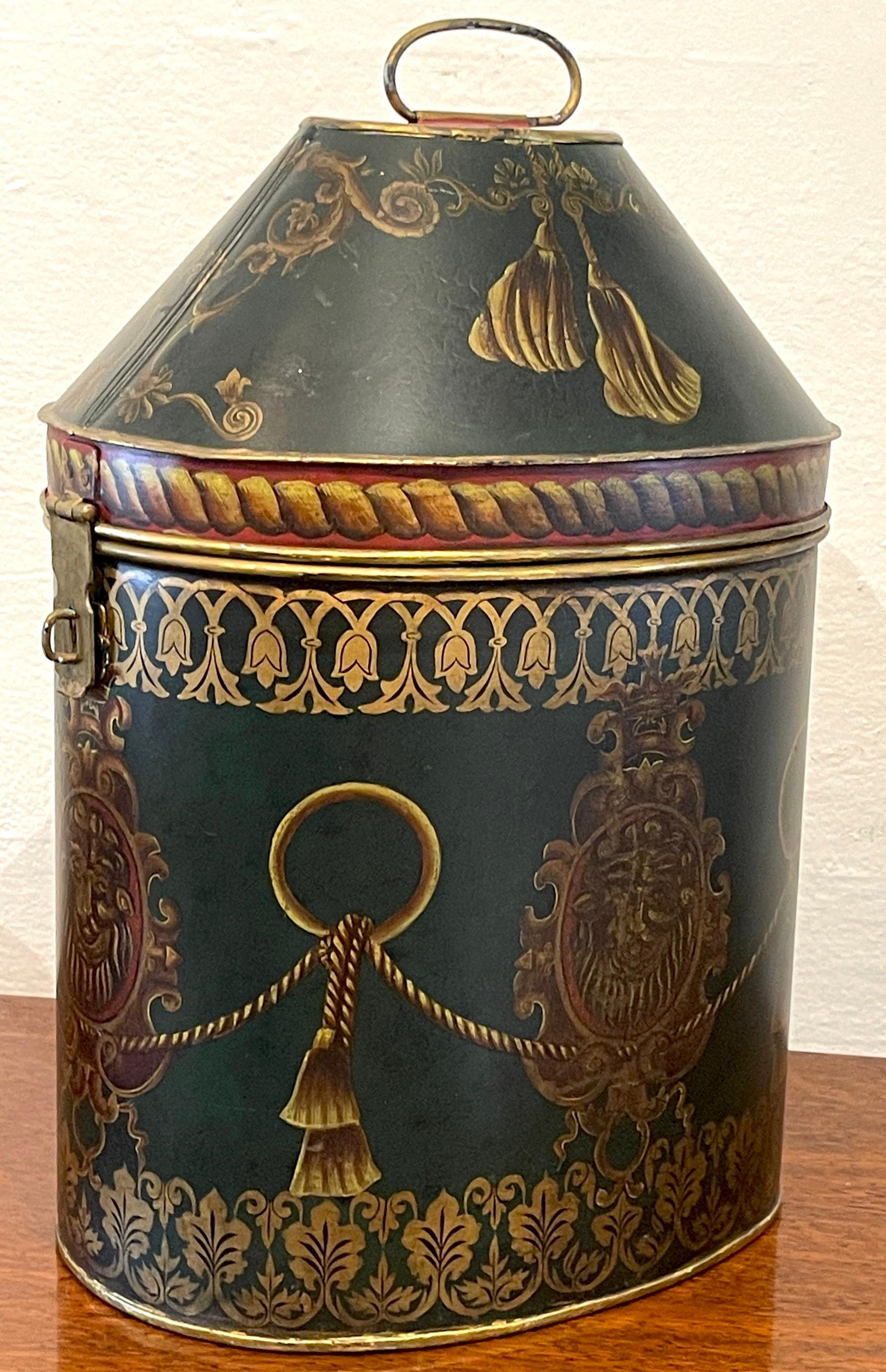 Antique English Regency Style Lion Motif  Oval Tole Box  For Sale 2