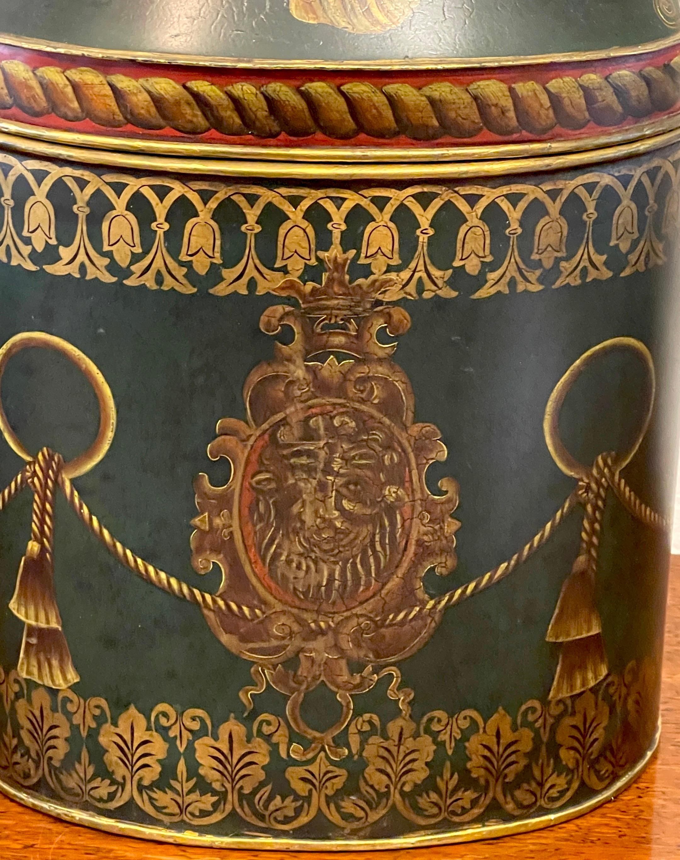 Antique English Regency Style Lion Motif  Oval Tole Box  For Sale 3