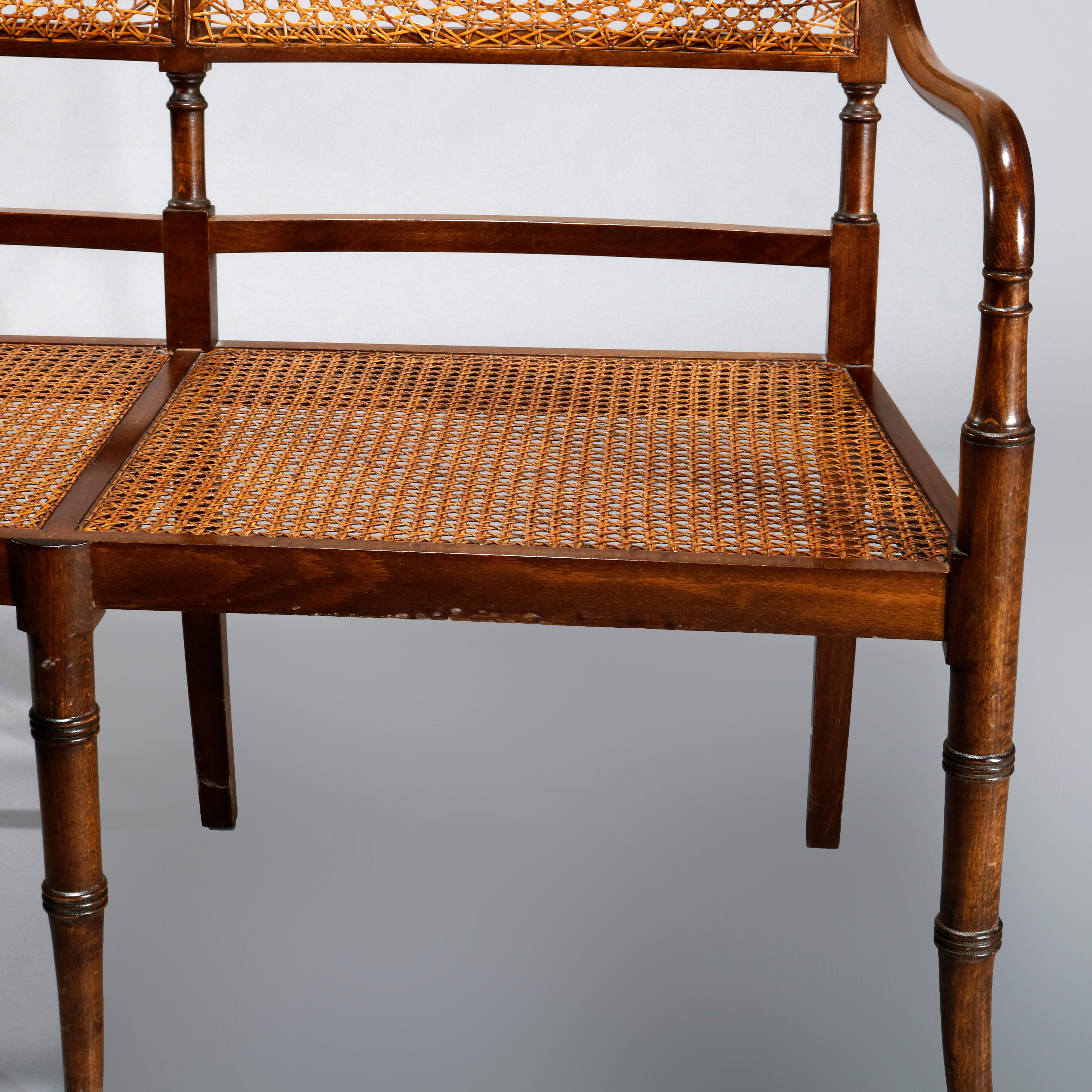 Antique English Regency Style Mahogany & Pressed Cane Settee, C1930 1