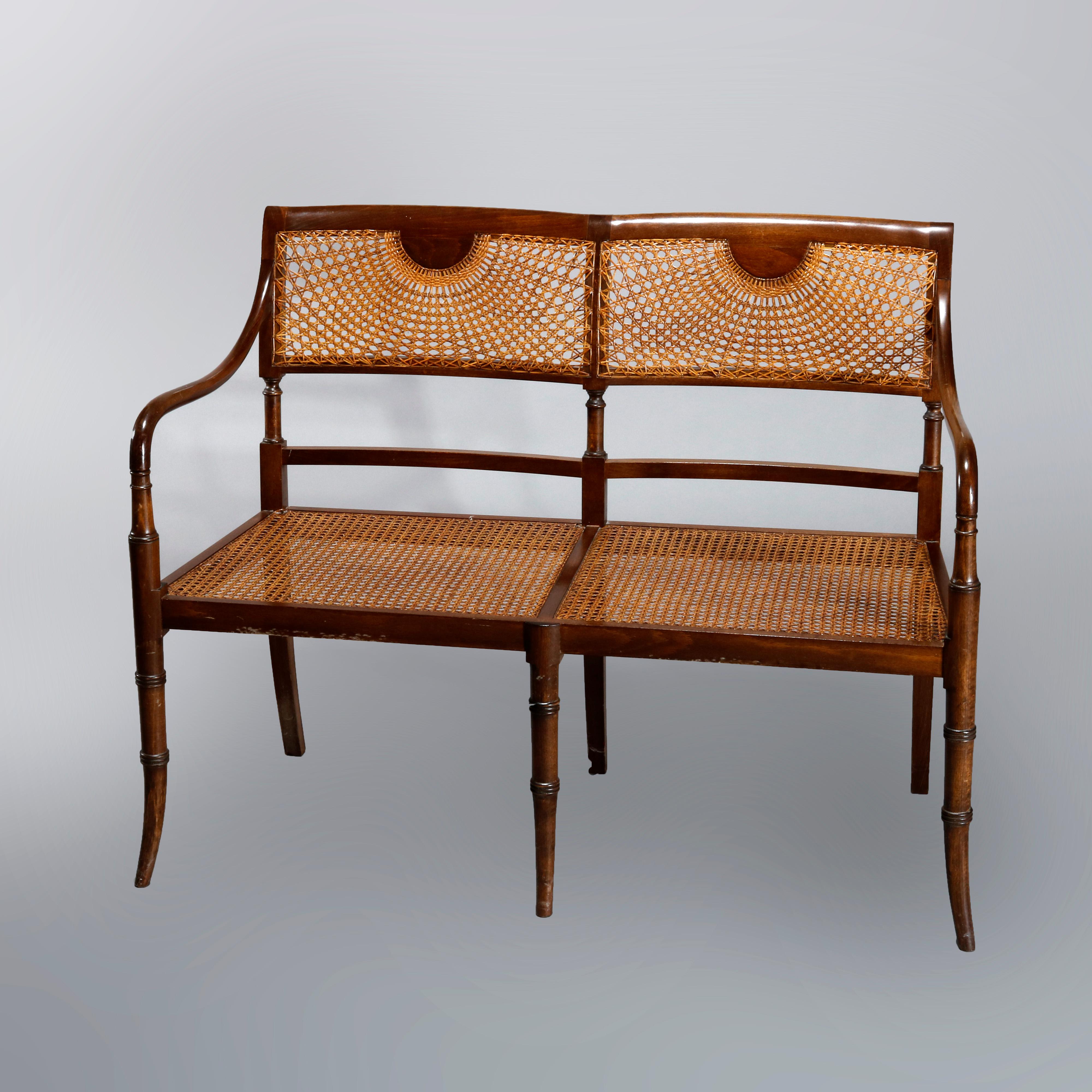 Antique English Regency Style Mahogany & Pressed Cane Settee, C1930 3