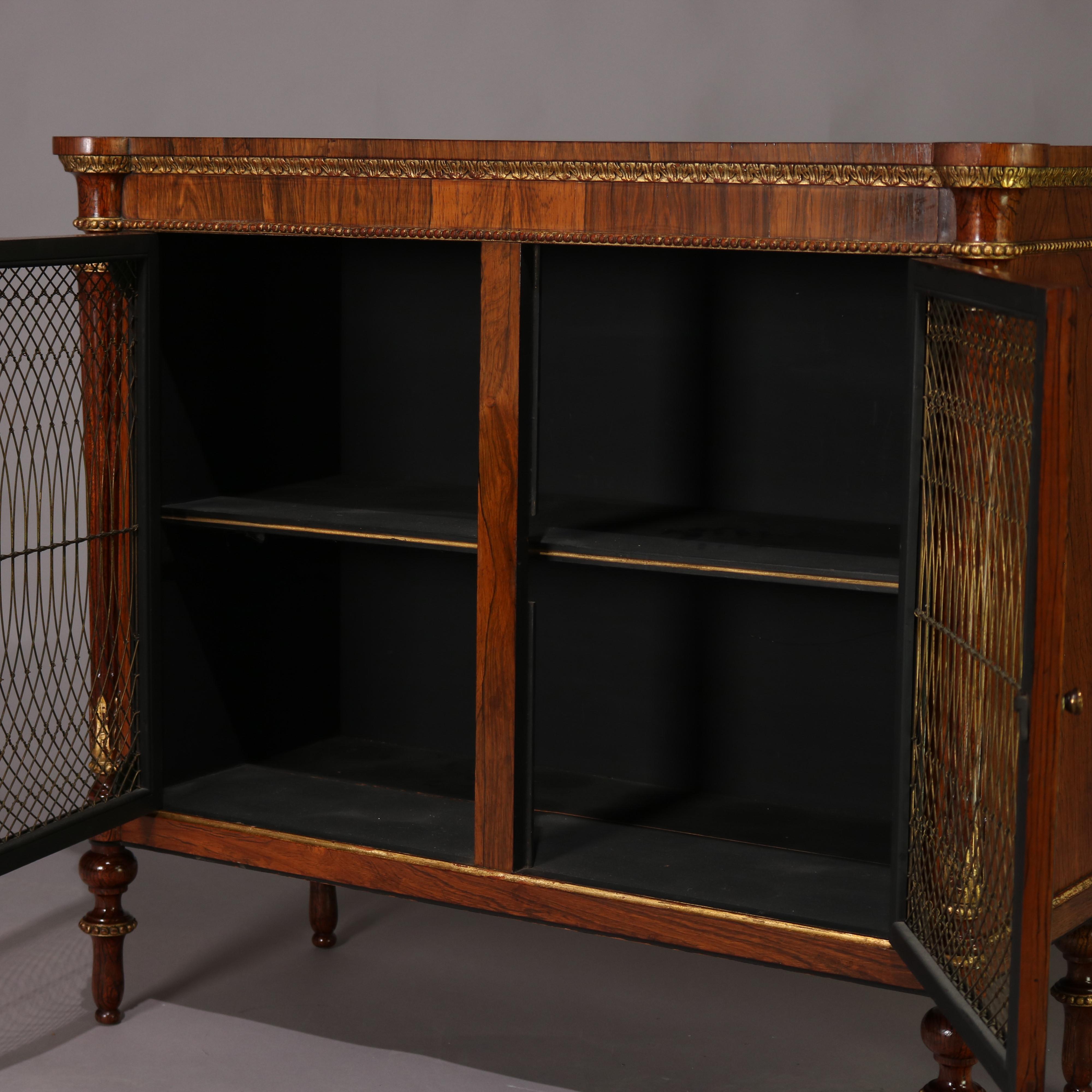 Regency Revival Antique English Regency Style Rosewood, Mesh and Gilt Two-Door Credenza