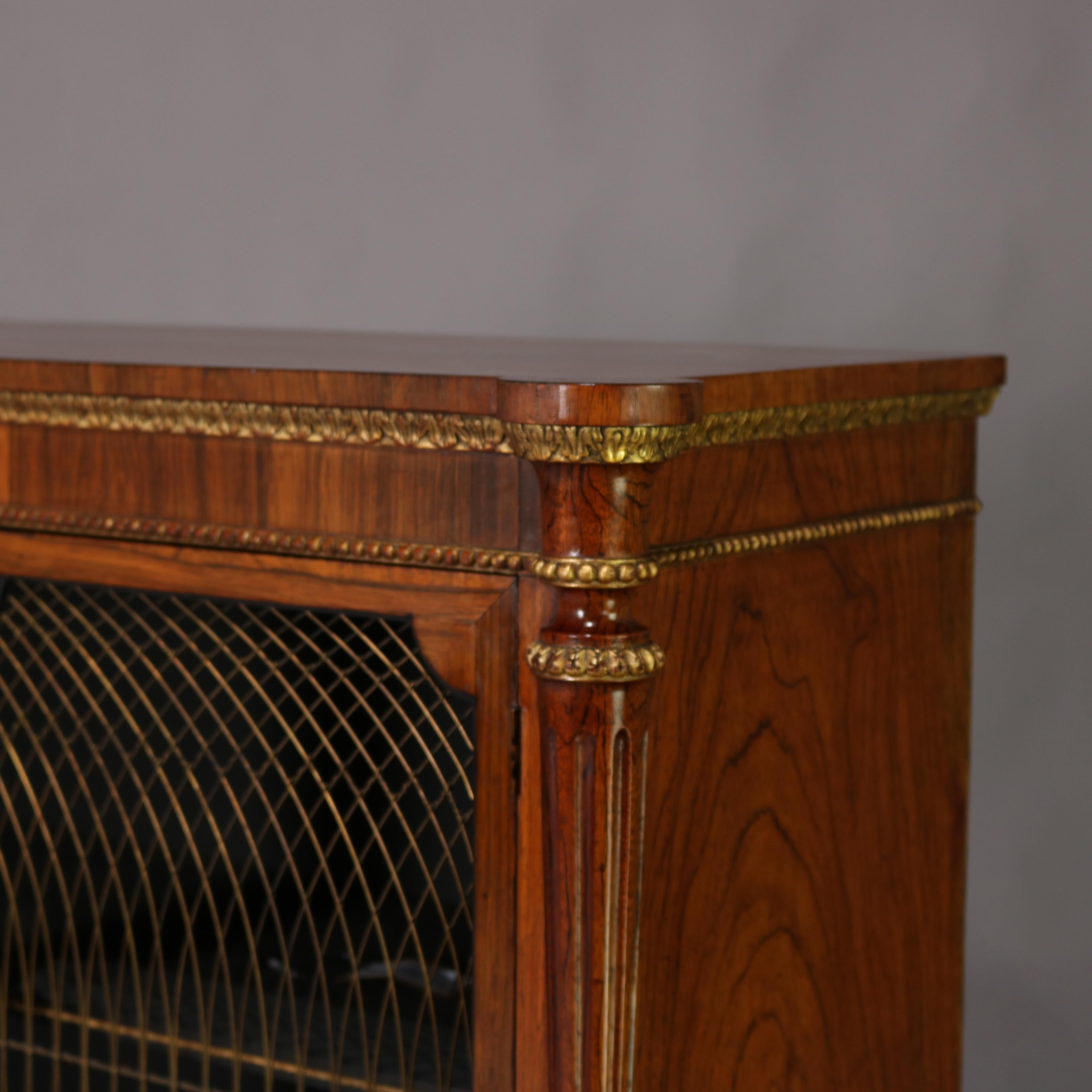 Bronze Antique English Regency Style Rosewood, Mesh and Gilt Two-Door Credenza