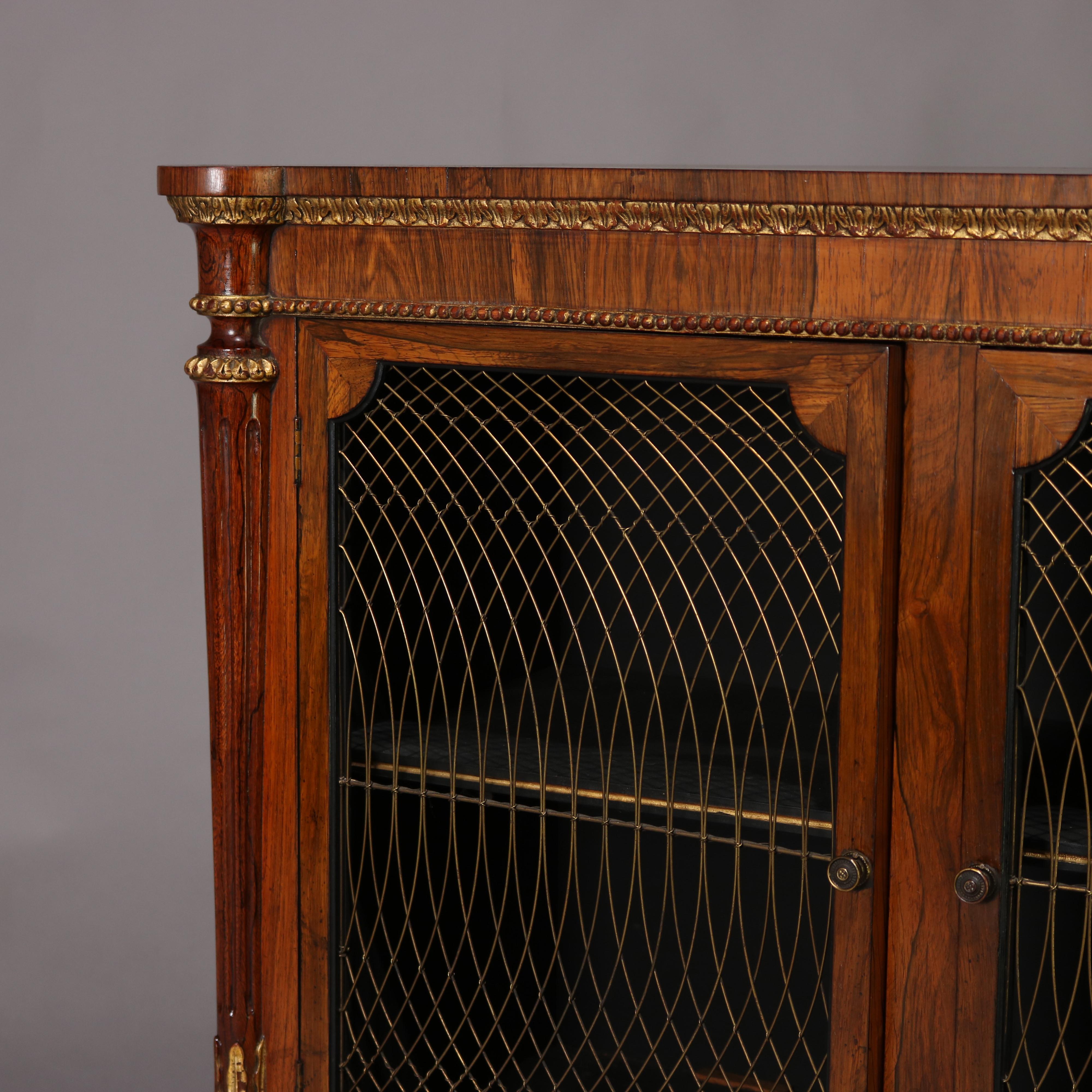 Antique English Regency Style Rosewood, Mesh and Gilt Two-Door Credenza 1