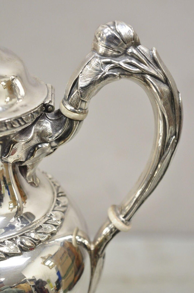 Antique English Regency Swan Finial Silver Plated Tea Pot Set, 3 Pc Set