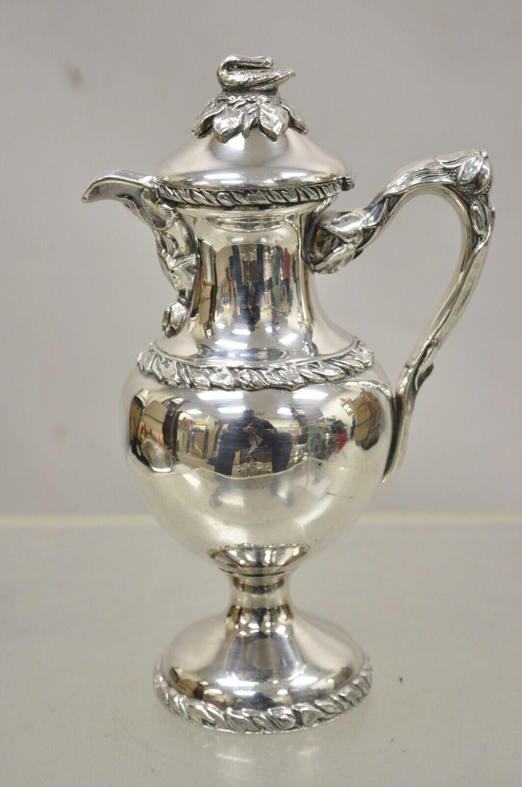 Victorian Antique English Regency Swan Finial Silver Plated Tea Pot Set, 3 Pc Set For Sale
