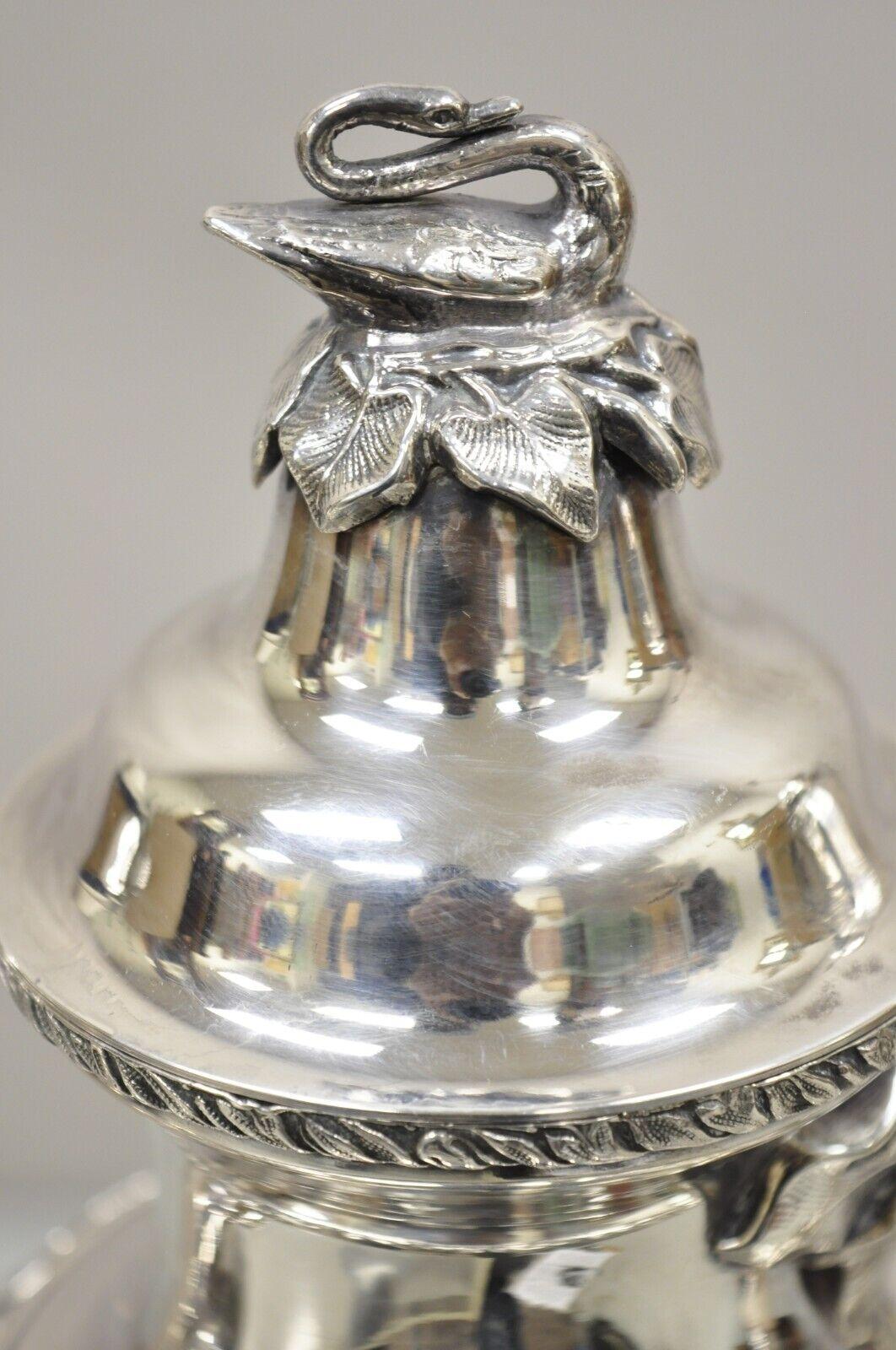 Antique English Regency Swan Finial Silver Plated Tea Pot Set, 3 Pc Set For Sale 2