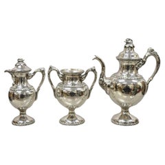 Antique English Regency Swan Finial Silver Plated Tea Service Set - 3 Pcs