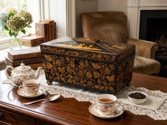 Antique EnglisH Regency Tea Chest with Chinoiserie Decoration