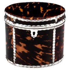 Antique English Regency Tortoiseshell Tea Caddy with Silver Mounts