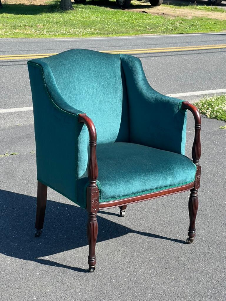 Early 19th Century Antique English Regency Upholstered Living Room Chair c. 1820 For Sale