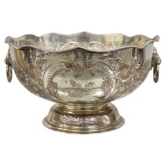 Antique English Regency Victorian Floral Repousse Lion Punch Bowl Ice Bucket