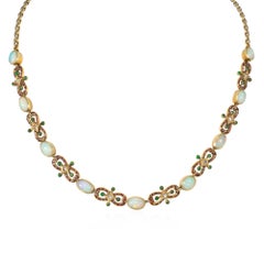 Antique English Renaissance Revival opal and enamel necklace