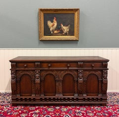 Antique English Renaissance Style Sideboard Server Entry Buffet Oak c.1930-40s