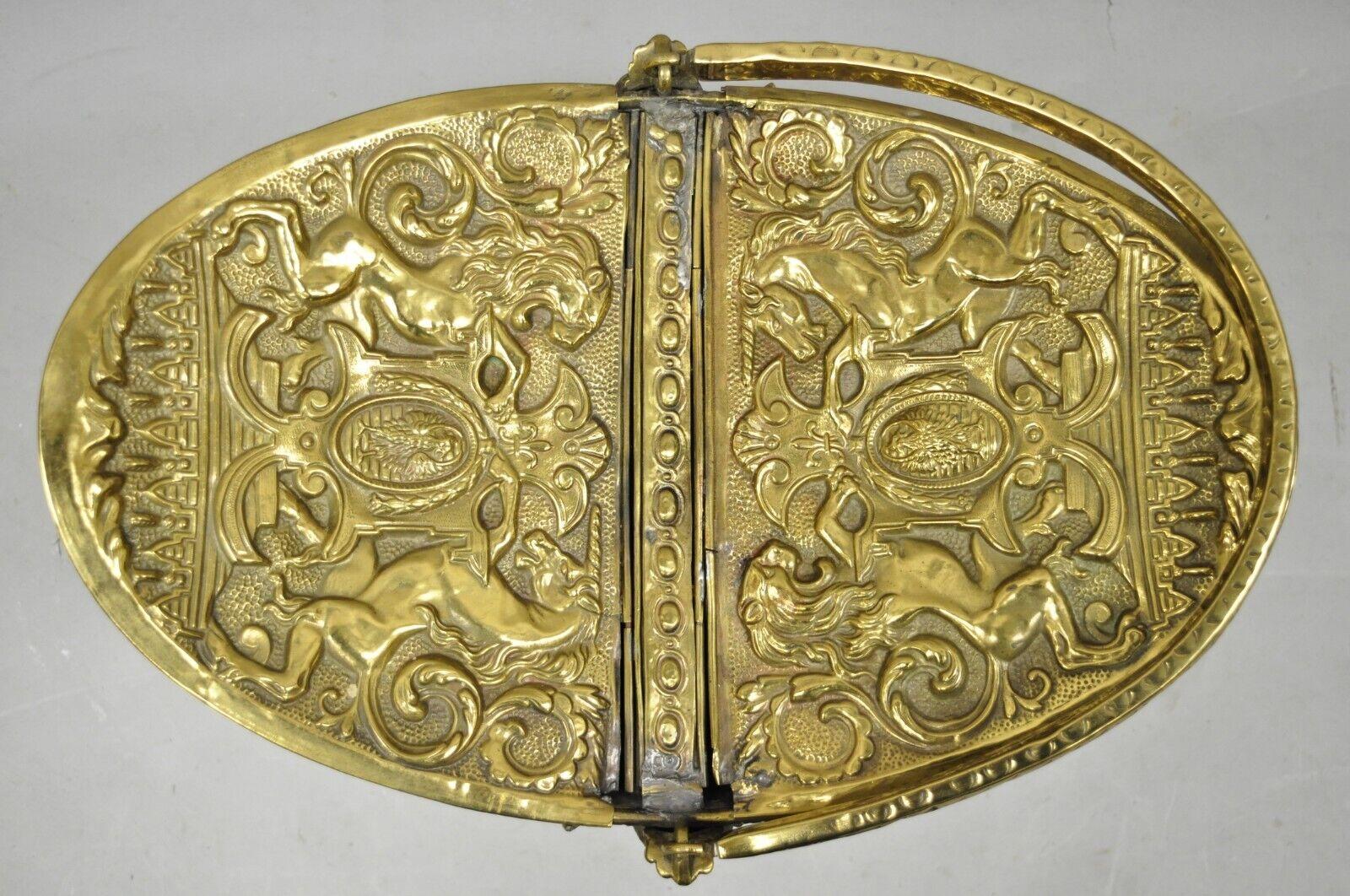 Antique English Renaissance Unicorn, Lion Shield Figural Brass Coal Bucket Bin In Good Condition For Sale In Philadelphia, PA