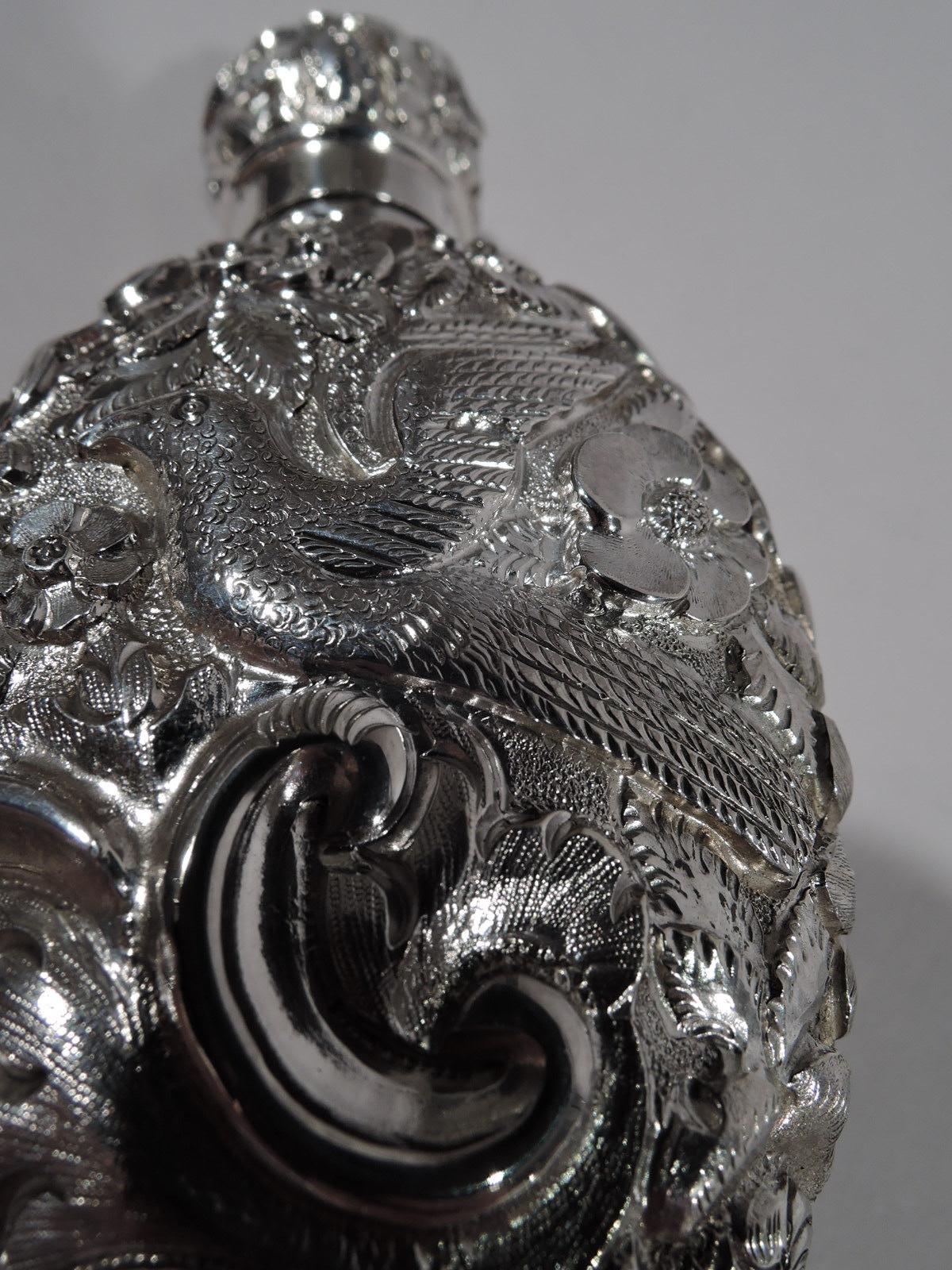 Antique English Repousse Sterling Silver Scent Bottle In Excellent Condition In New York, NY