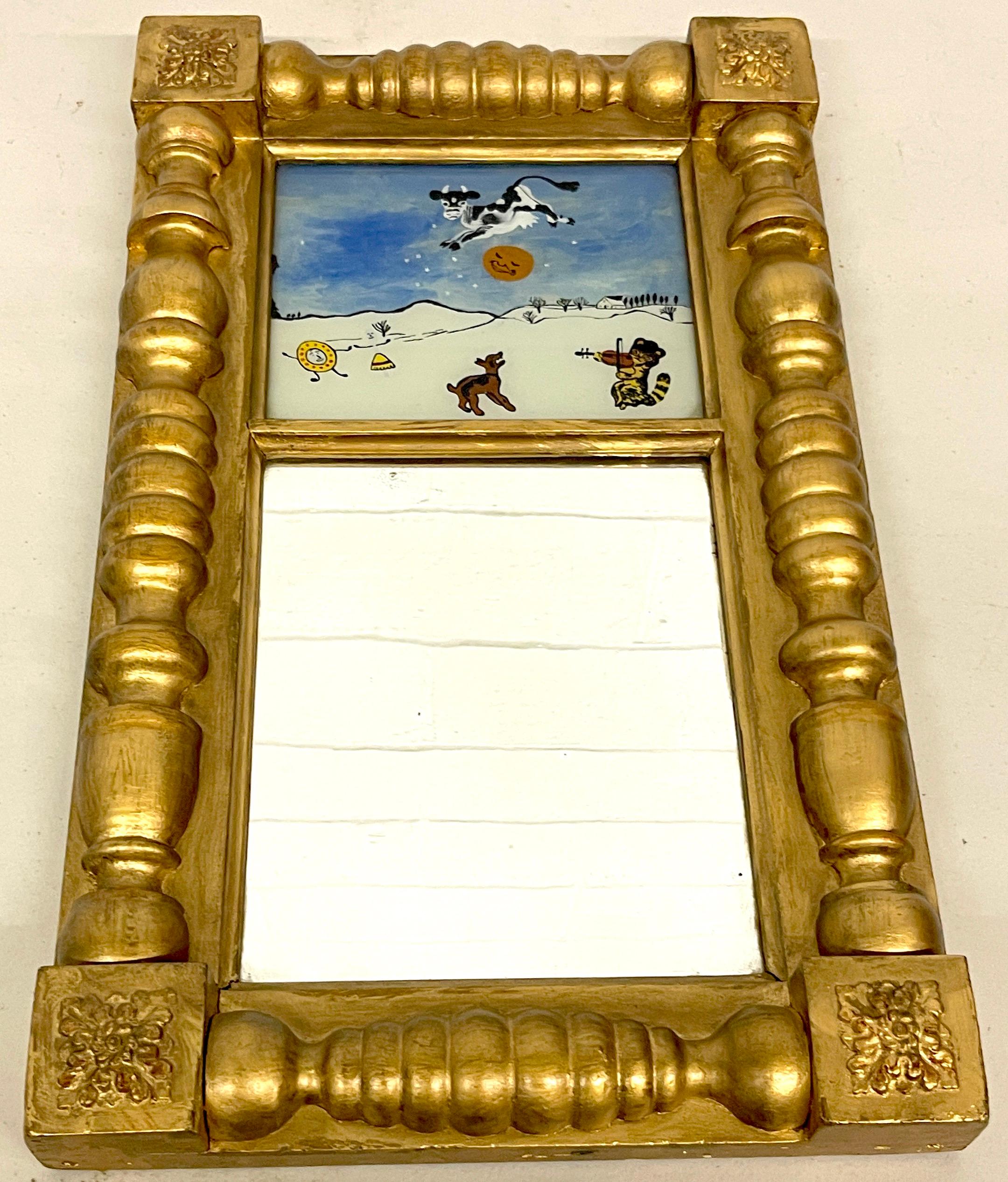 Antique English Reverse Painted 'Hey Diddle Diddle' Eglomise Child's Mirror For Sale 4