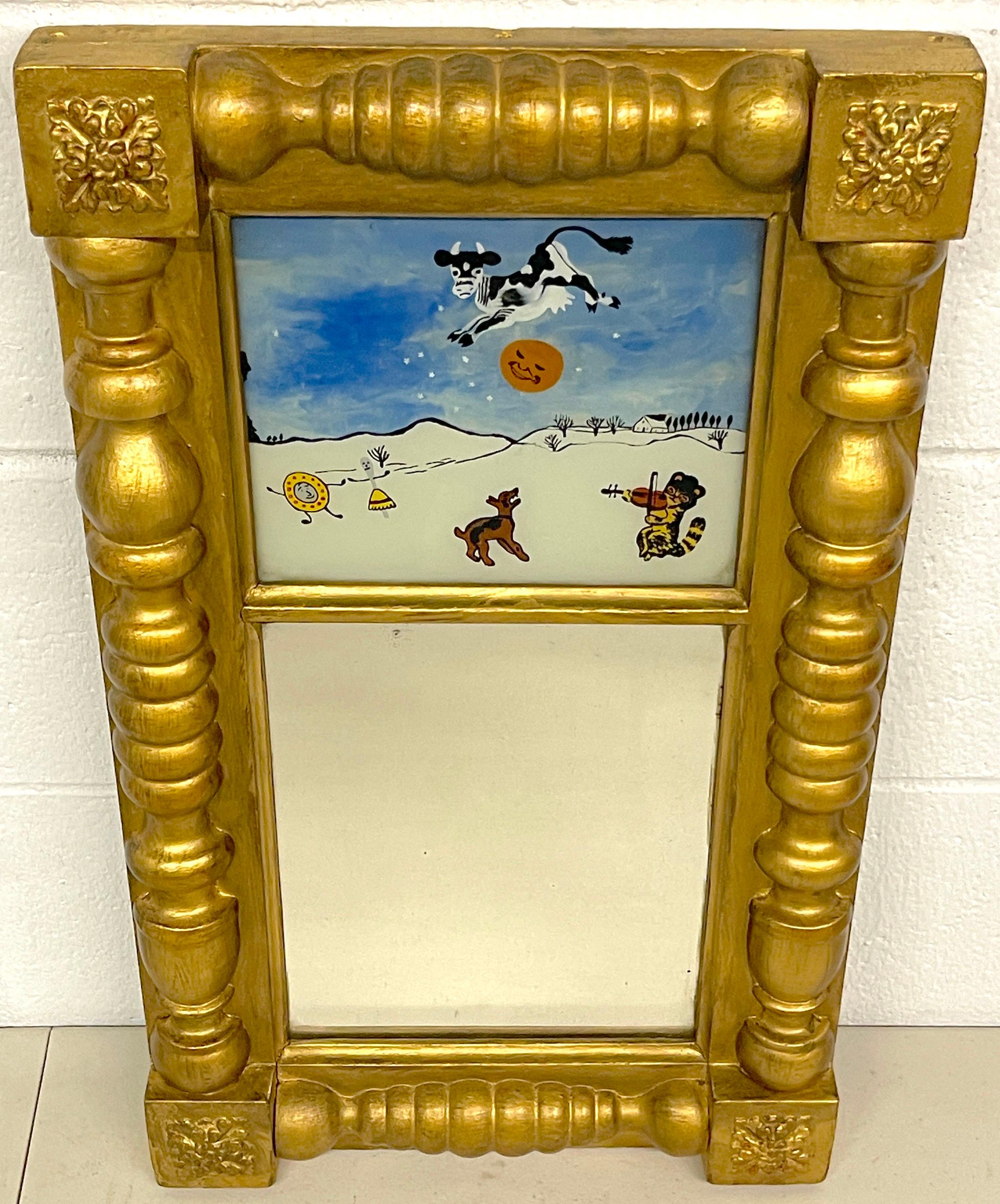 Antique English Reverse Painted 'Hey Diddle Diddle' Eglomise Child's Mirror For Sale 1