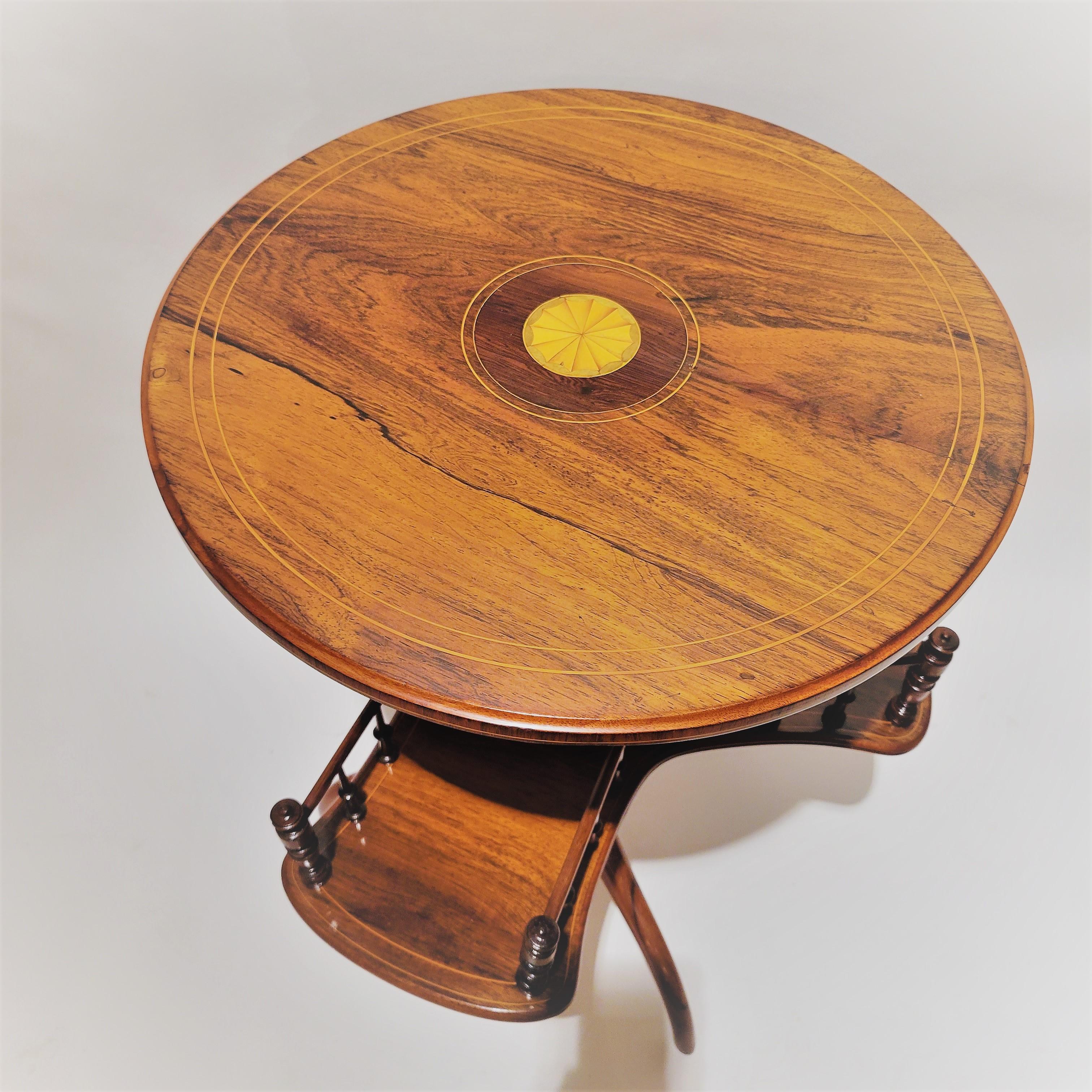 Antique English Revolving Book Table, Rosewood with Inlay circa 1875 In Good Condition In New Orleans, LA
