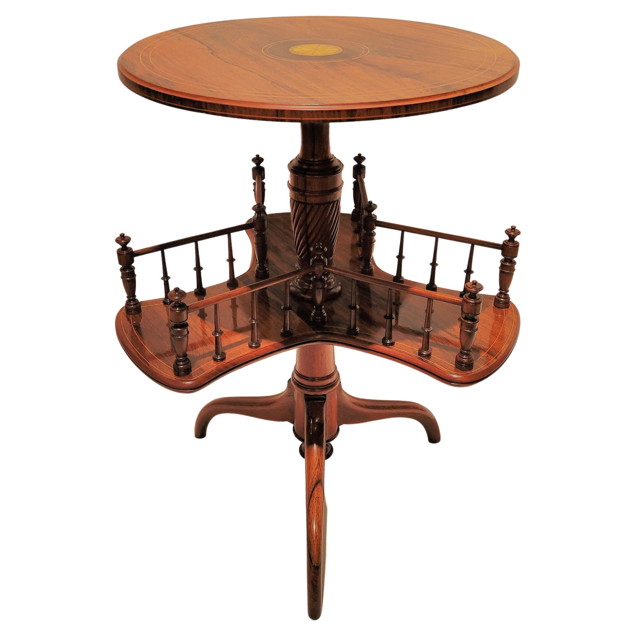Antique English Revolving Book Table, Rosewood with Inlay circa 1875