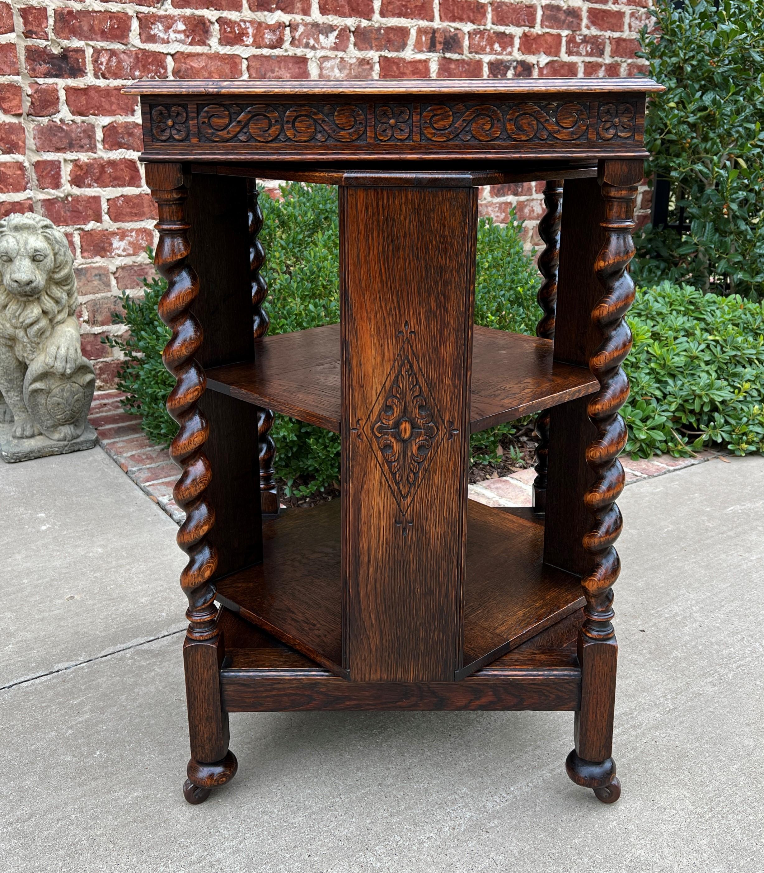 CHARMING and UNIQUE Antique English Oak REVOLVING Bookcase Book Shelf on Casters with Barley Twist Posts~~c. 1920s

Classic English style~~PERFECT for displaying and storing your favorite books~~dual purpose bookcase and end table~~so versatile~~can