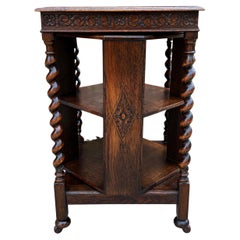 Antique bibliothque tournante anglaise tagre  livres table d'extrmit Barley Twist Oak Rolling