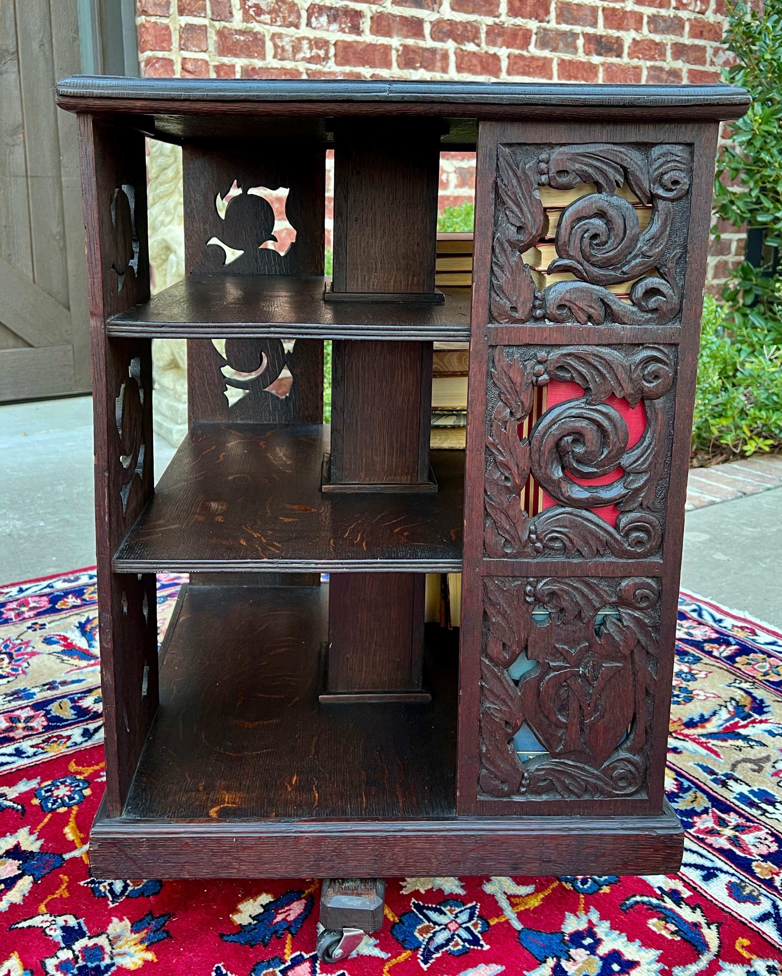 Antique English Revolving Bookcase Carved Display Cabinet Carved Oak c.19th C 6