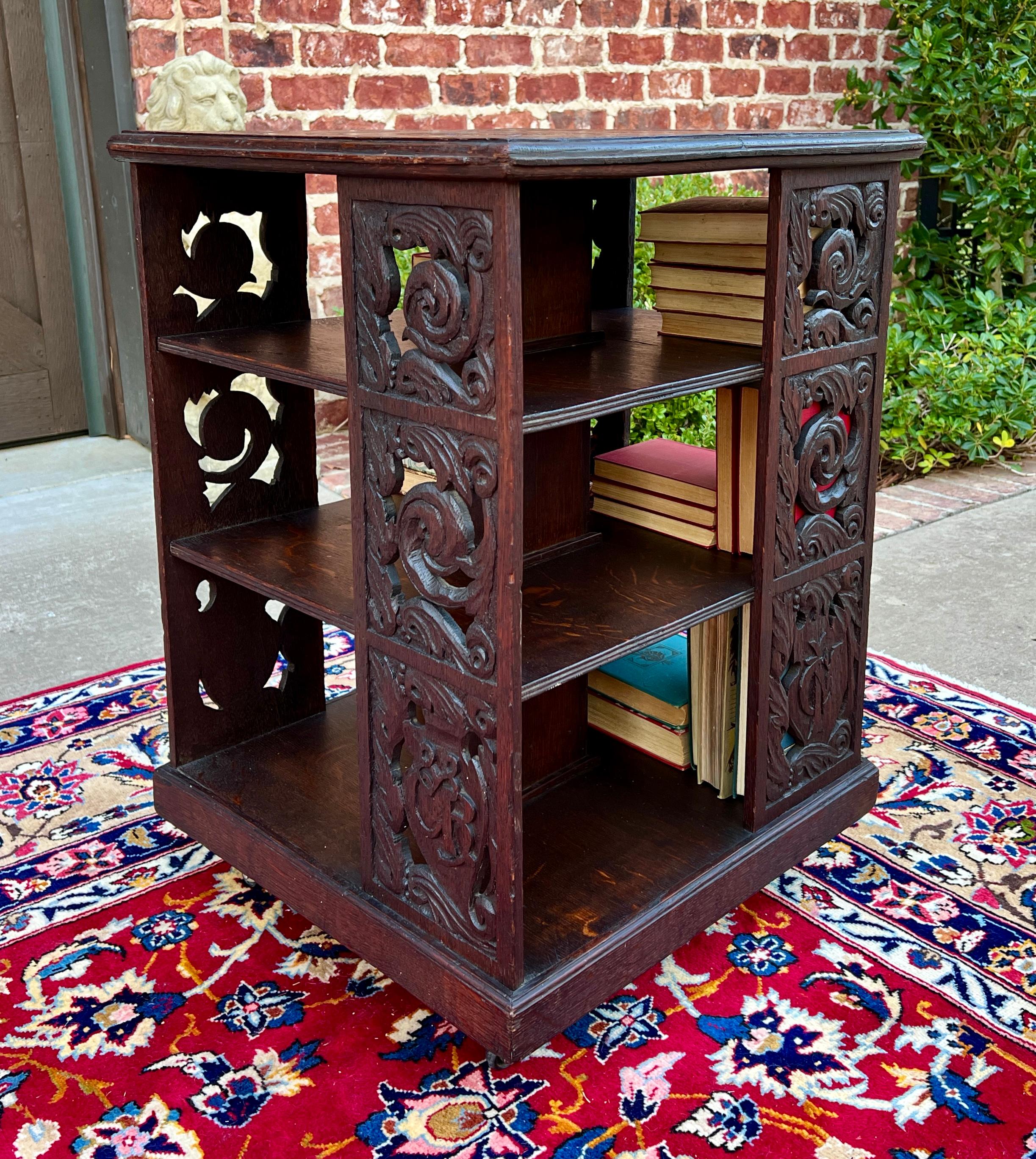 Antique English Revolving Bookcase Carved Display Cabinet Carved Oak c.19th C 14