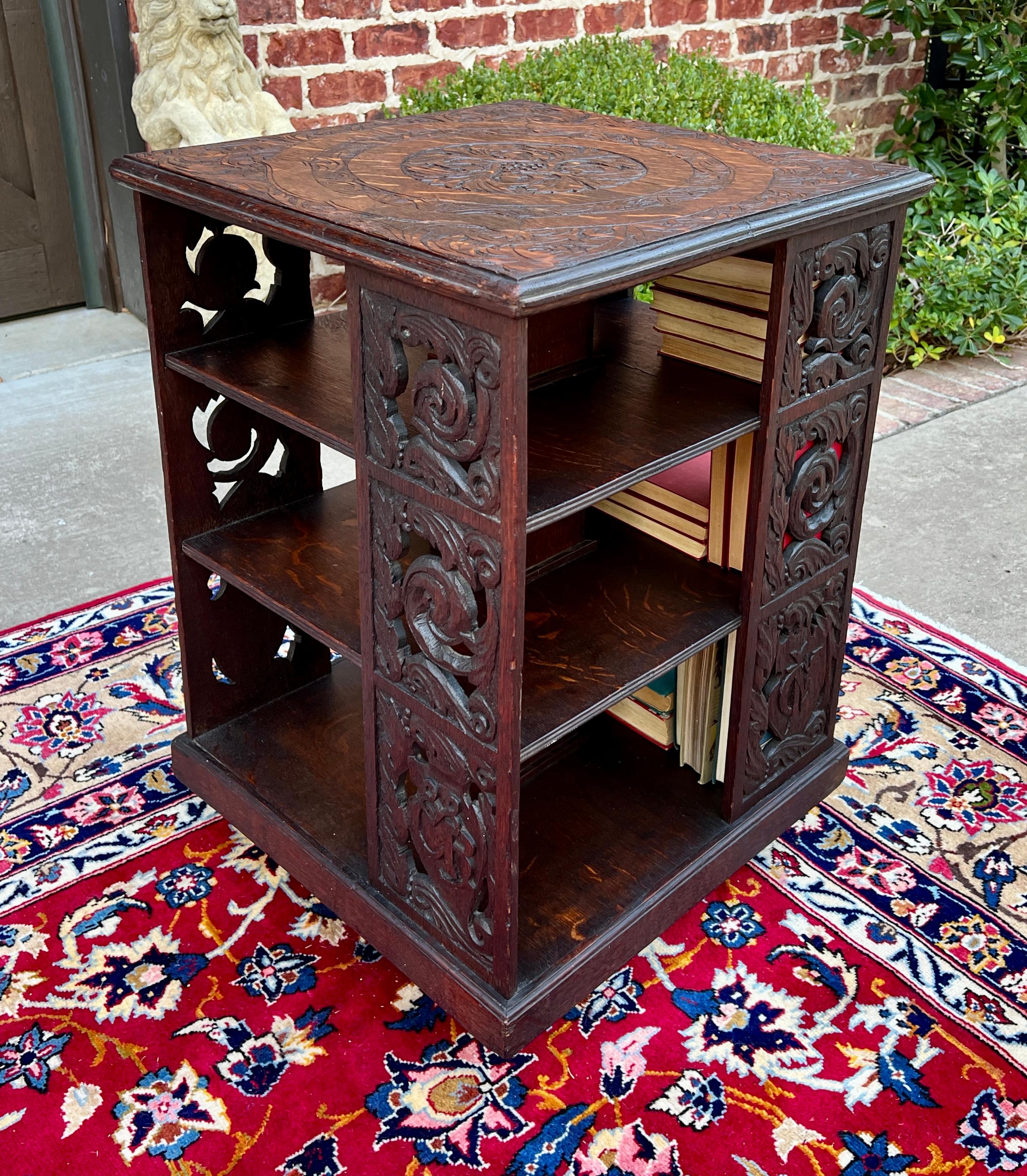 Antique English Revolving Bookcase Carved Display Cabinet Carved Oak c.19th C 15