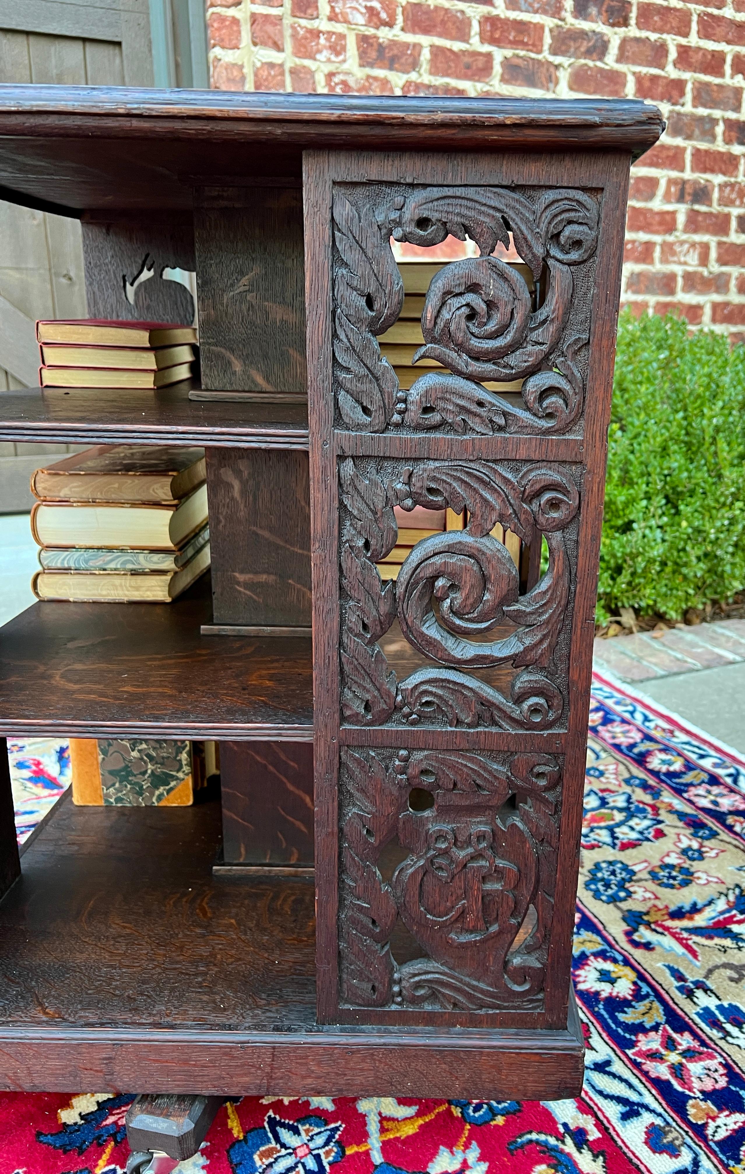 Late 19th Century Antique English Revolving Bookcase Carved Display Cabinet Carved Oak c.19th C