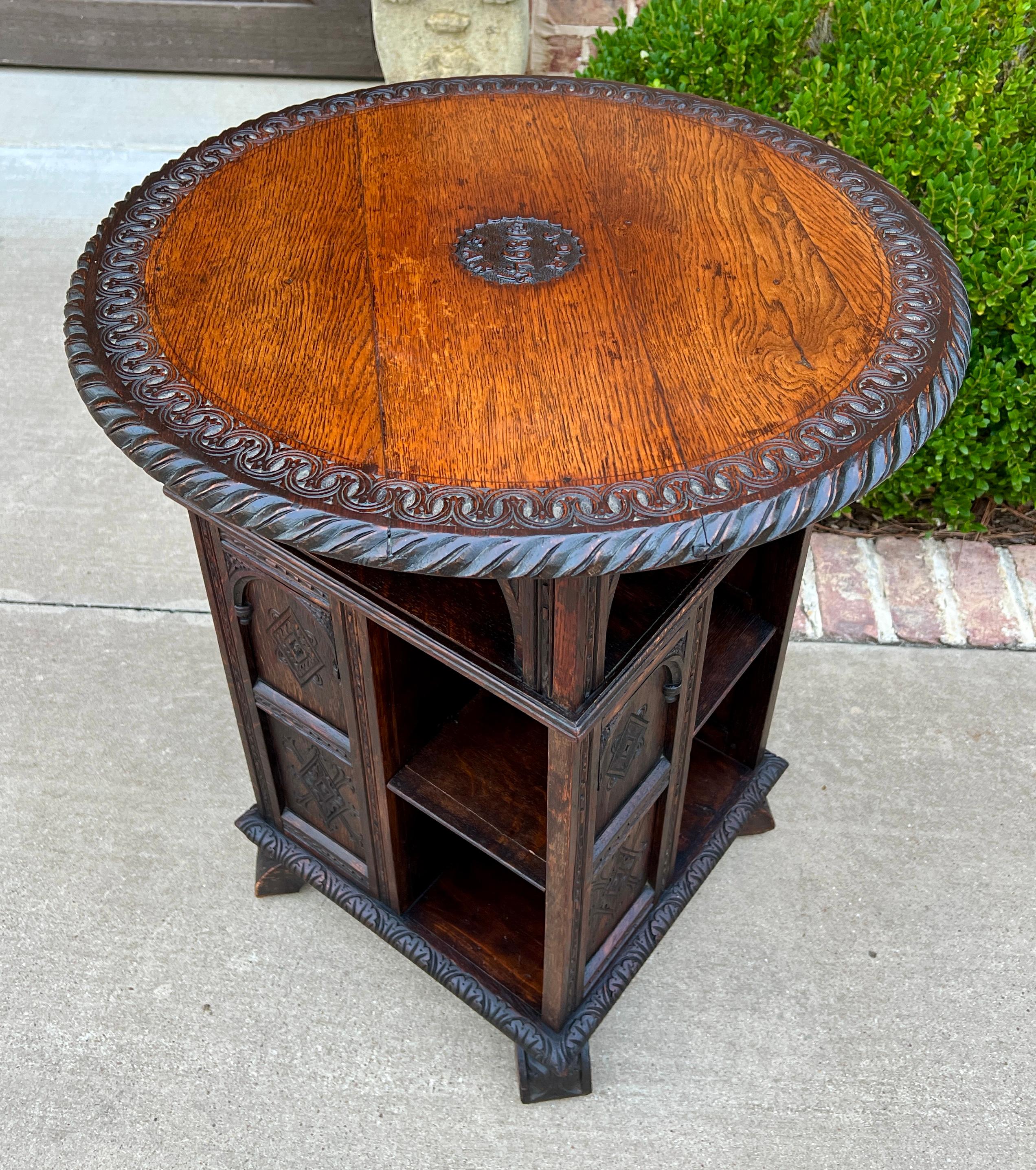 Antique English Revolving Bookcase Display Cabinet Round Table Top Oak c. 1894 9